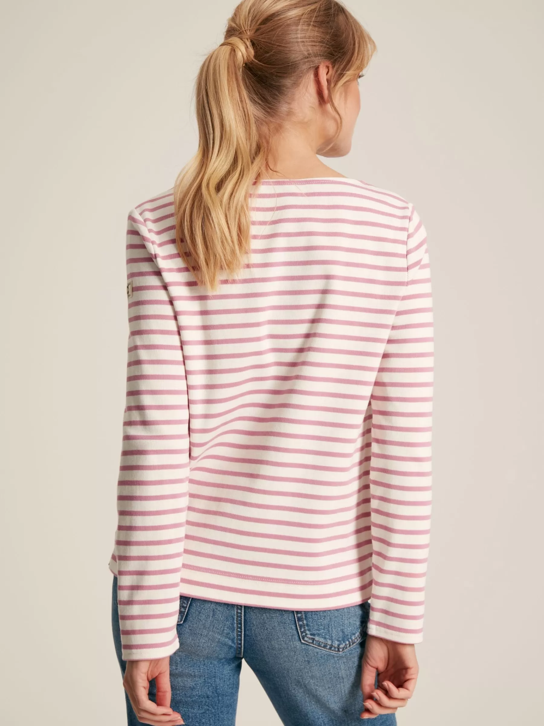 Joules New Harbour Cream & Pink Striped Boat Neck Breton Top Cream&PinkStriped Clearance