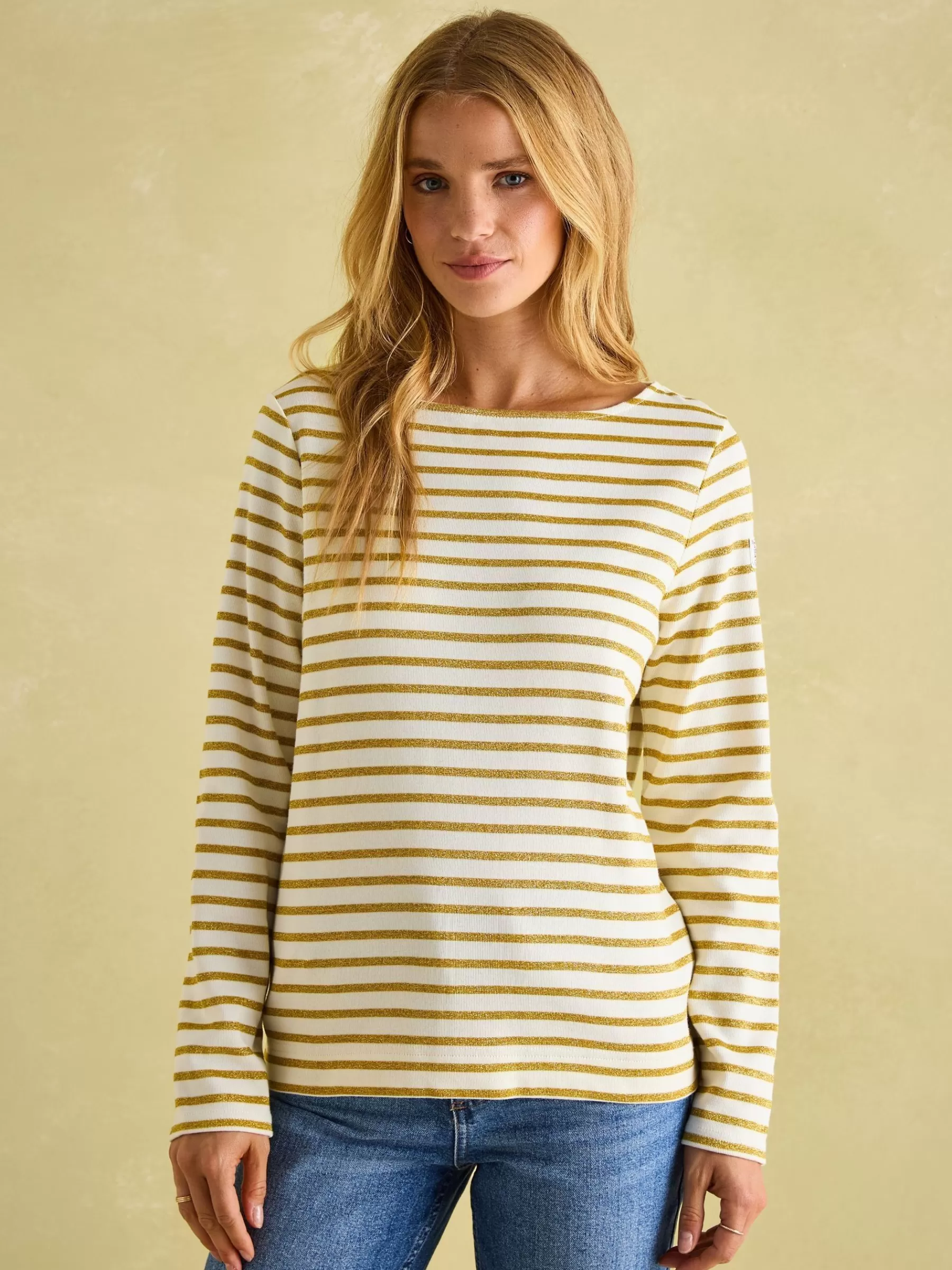 Joules New Harbour Cream Gold Boat Neck Breton Top CreamGold Cheap