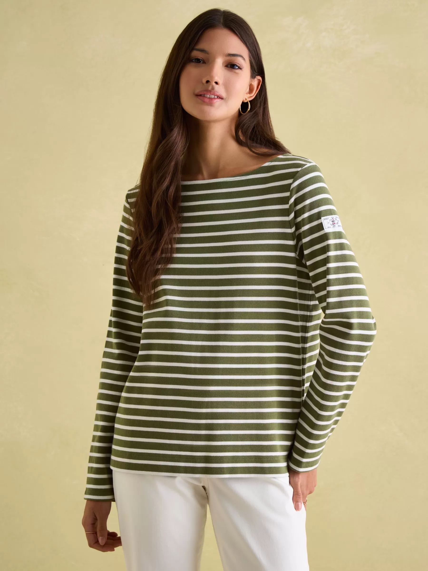 Joules New Harbour Green stripe Boat Neck Breton Top Greenstripe Best