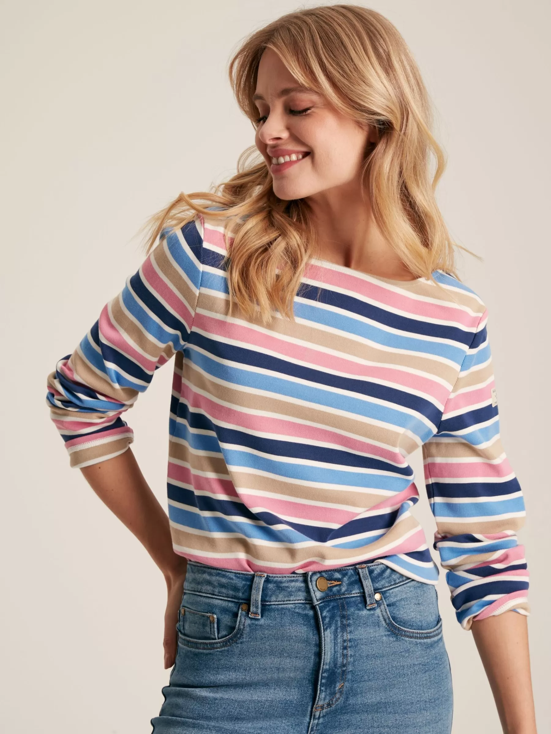 Joules New Harbour Multi Striped Boat Neck Breton Top MultiStriped Fashion