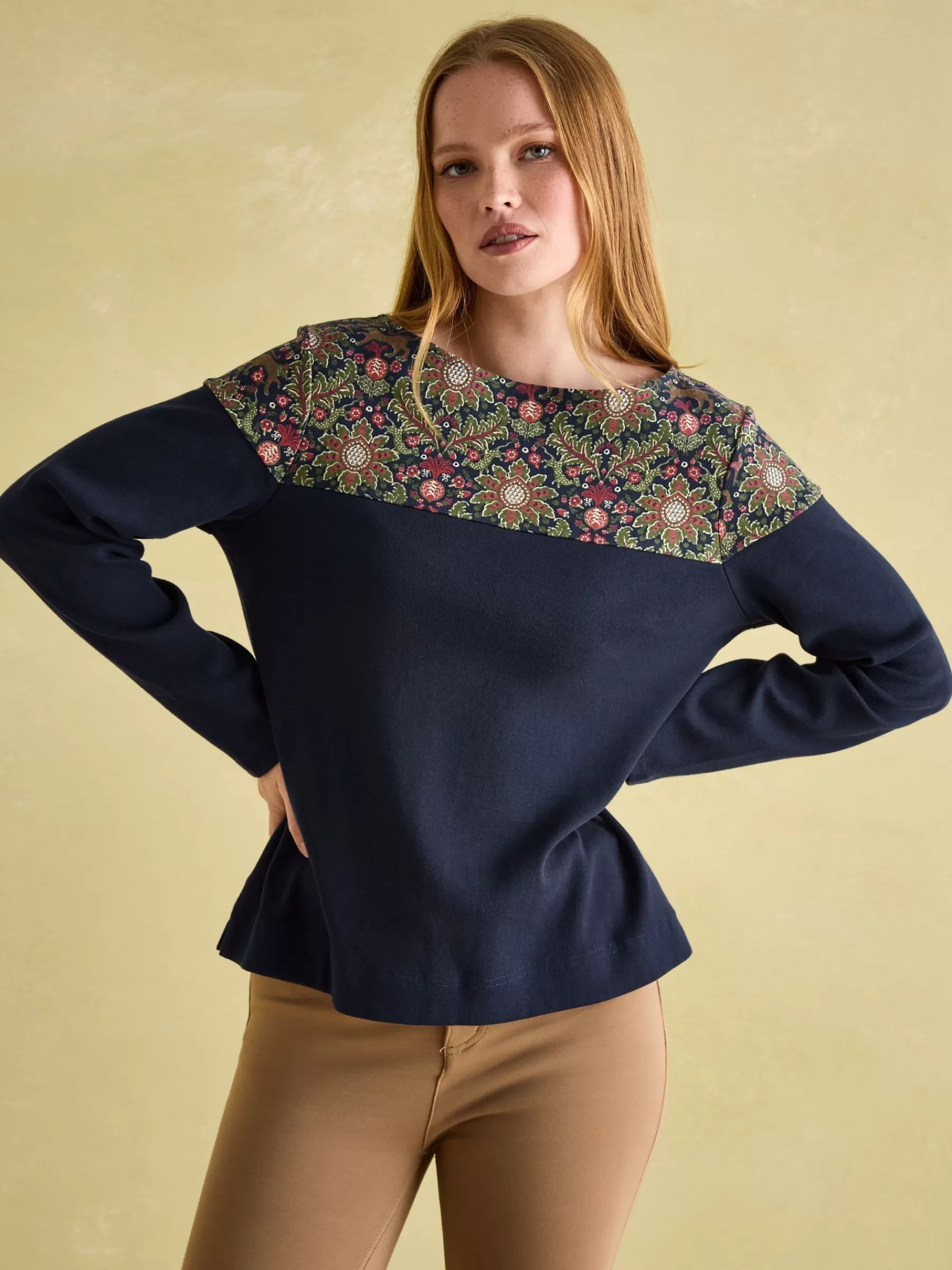 Joules New Harbour Navy Damask Boat Neck Breton Top NavyDamask Cheap