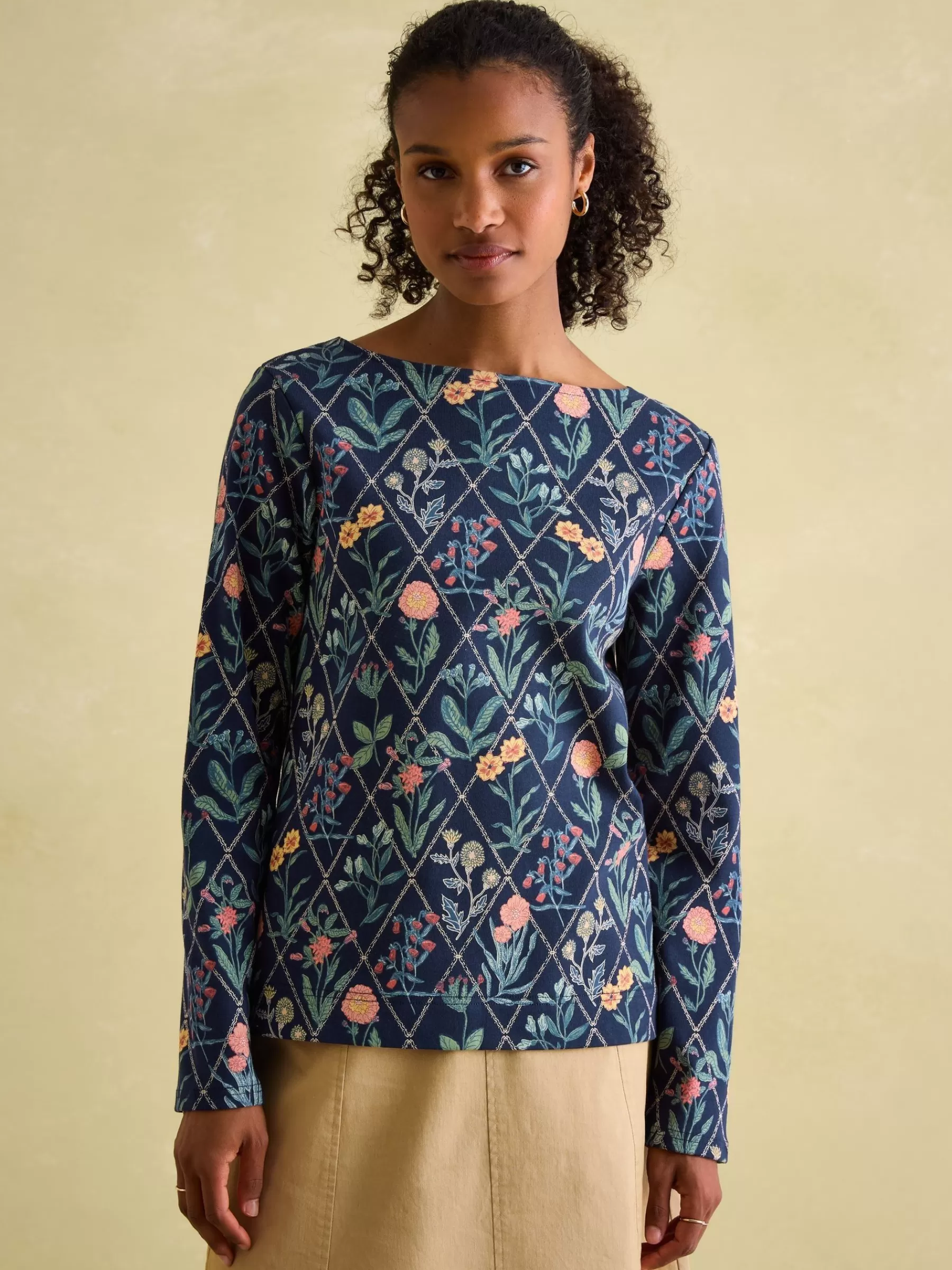 Joules New Harbour Navy floral Boat Neck Breton Top Navyfloral Shop