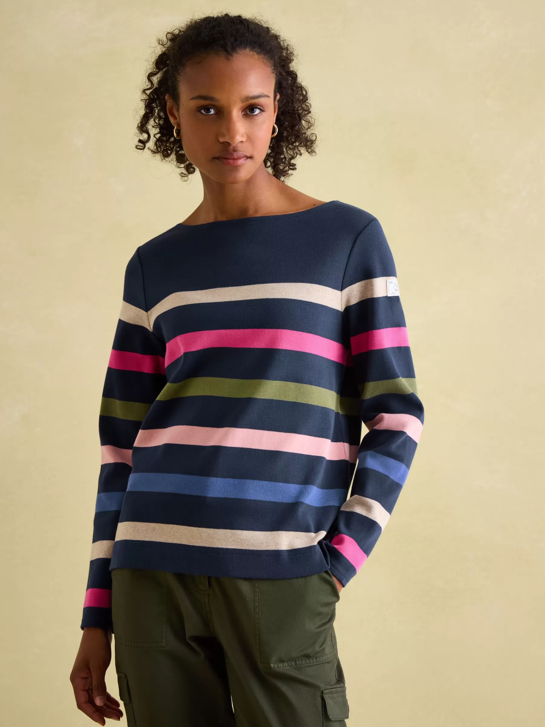 Joules New Harbour Navy multi Boat Neck Breton Top Navymulti Store