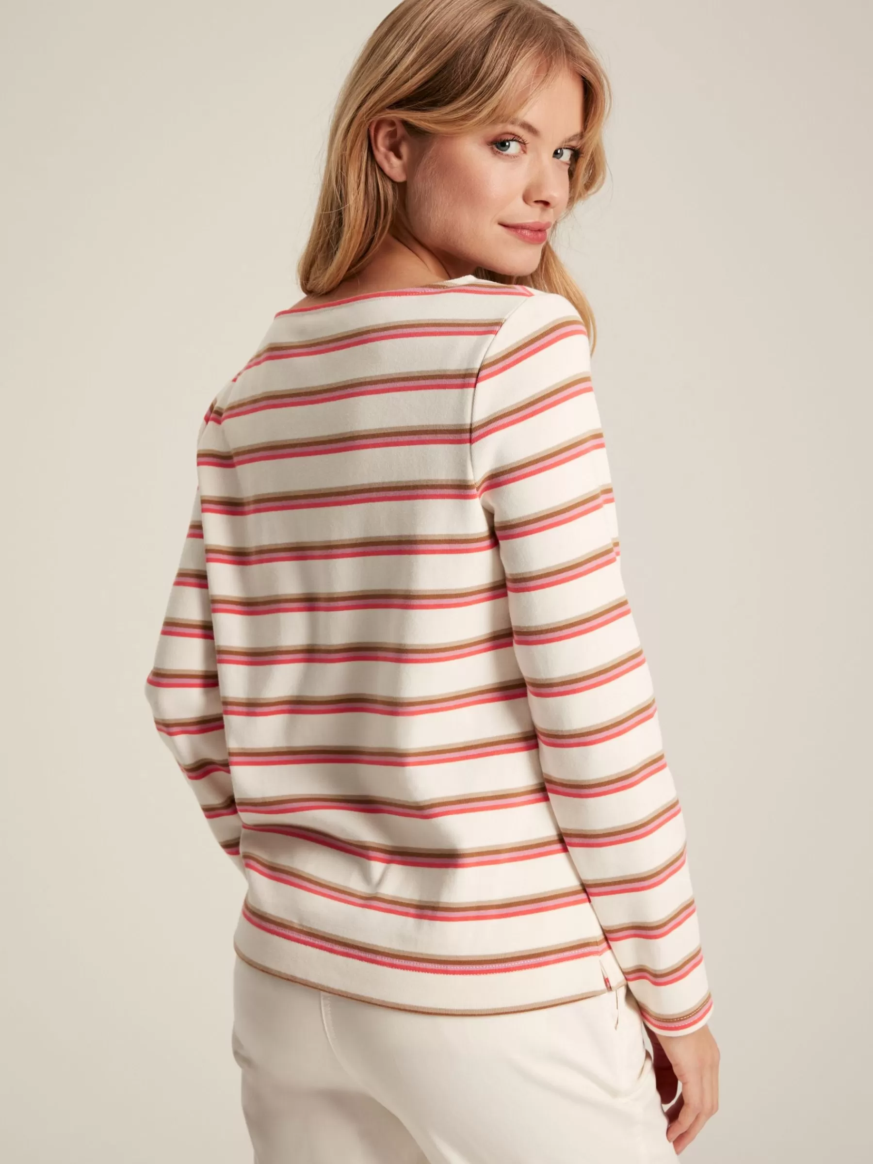 Joules New Harbour Pink & Tan Striped Boat Neck Breton Top Pink&TanStriped Sale