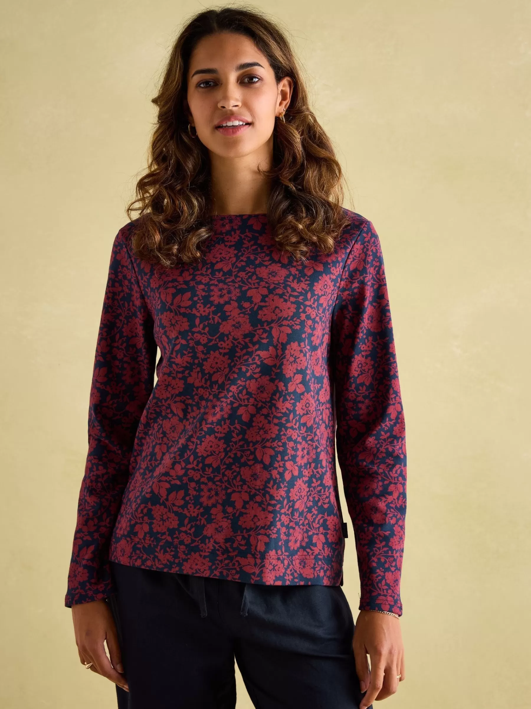 Joules New Harbour Red Floral Boat Neck Breton Top RedFloral Discount