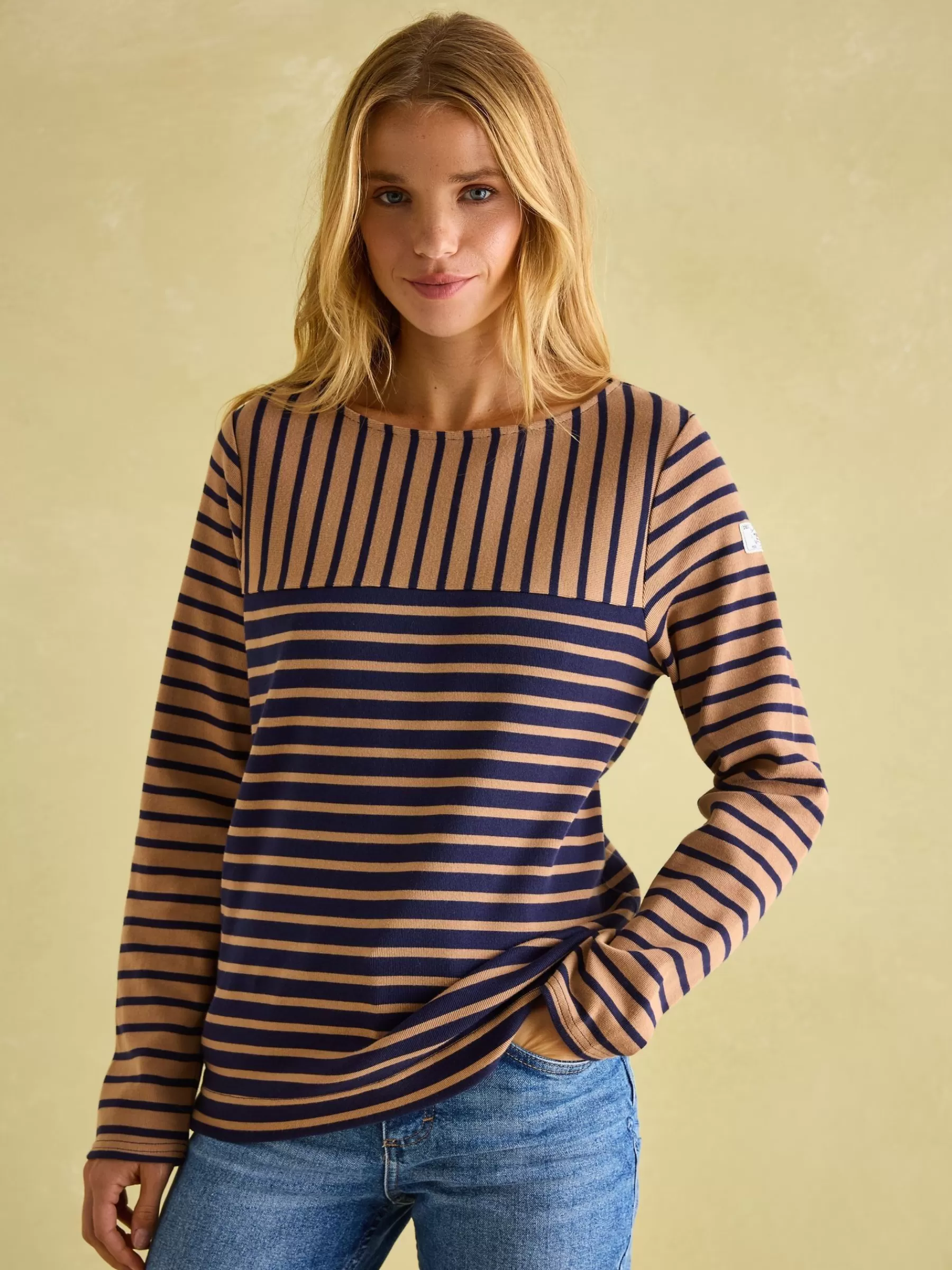 Joules New Harbour Boat Neck Breton Top Tan/Navy New