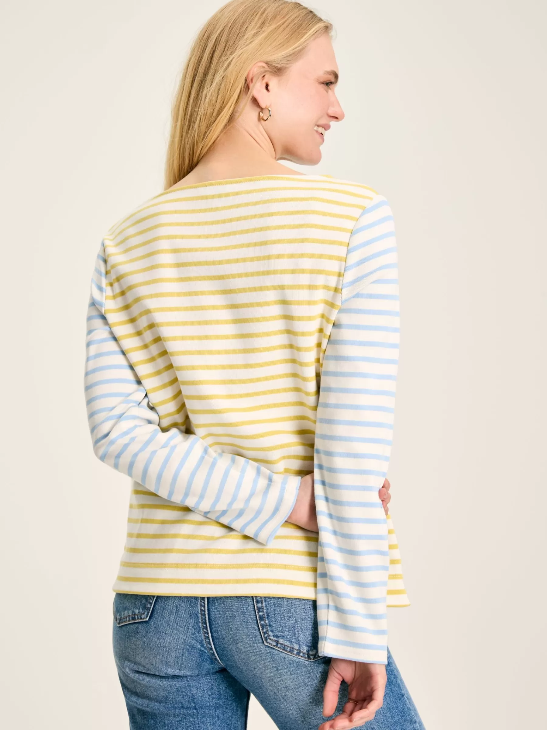 Joules New Harbour Yellow & Blue Striped Boat Neck Breton Top Yellow&BlueStriped Outlet