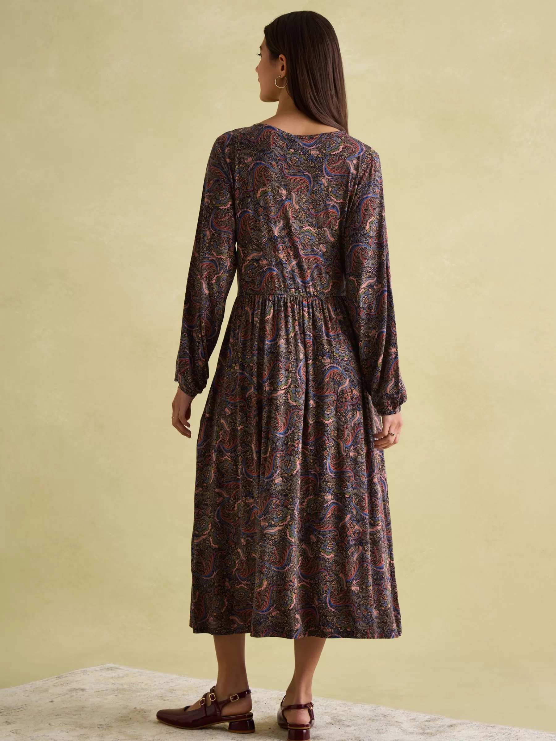 Joules Nia Long Sleeve Midaxi Dress Navy/Burgundy Best Sale