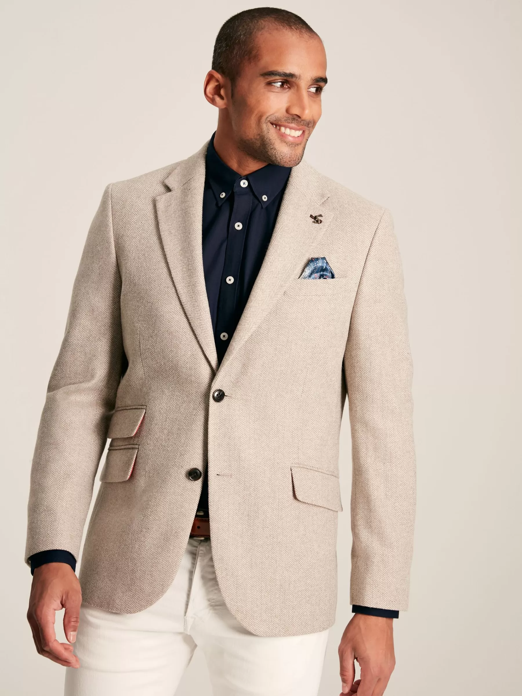 Joules Herringbone Texture Slim Fit Blazer Oatmeal Fashion