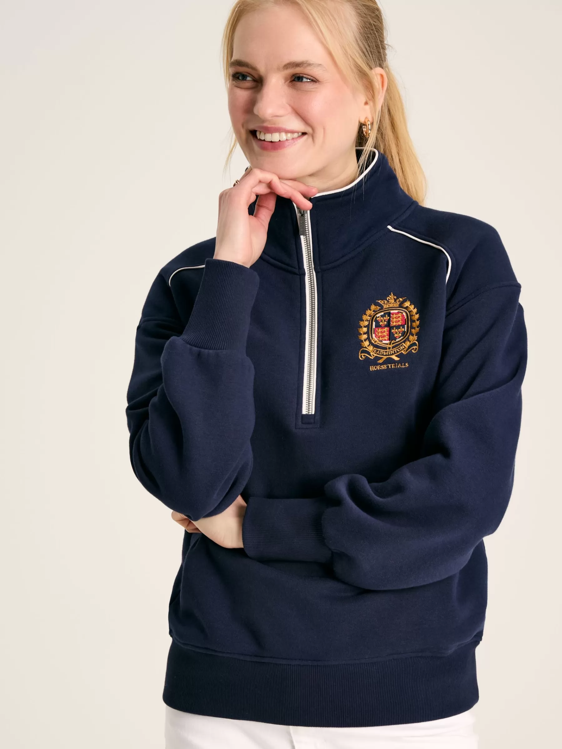 Joules Official Badminton Navy Blue Unisex Quarter Zip Sweatshirt NavyBlue Flash Sale