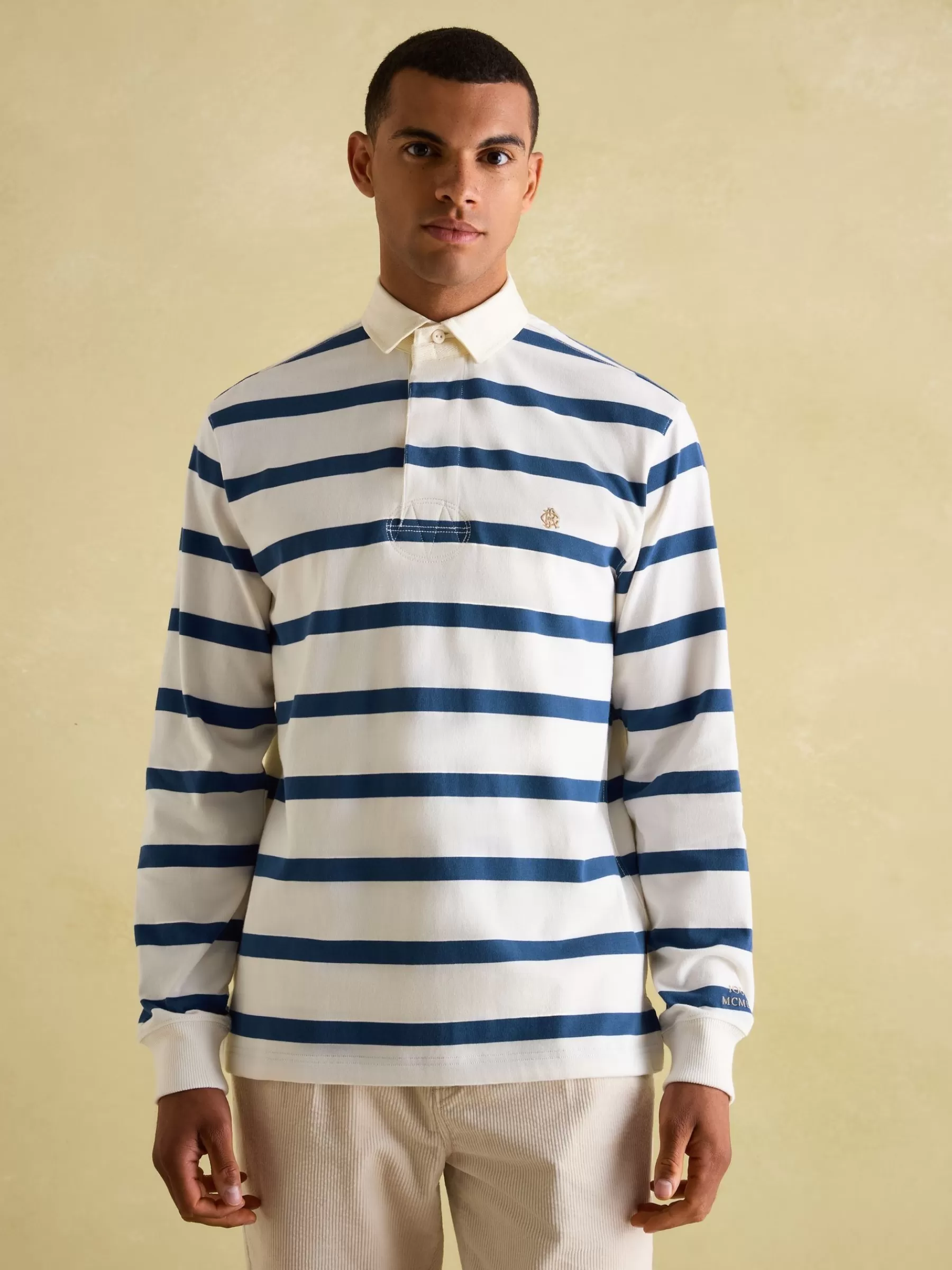 Joules Onside Cream & Blue Striped Rugby Shirt Cream&Blue Outlet