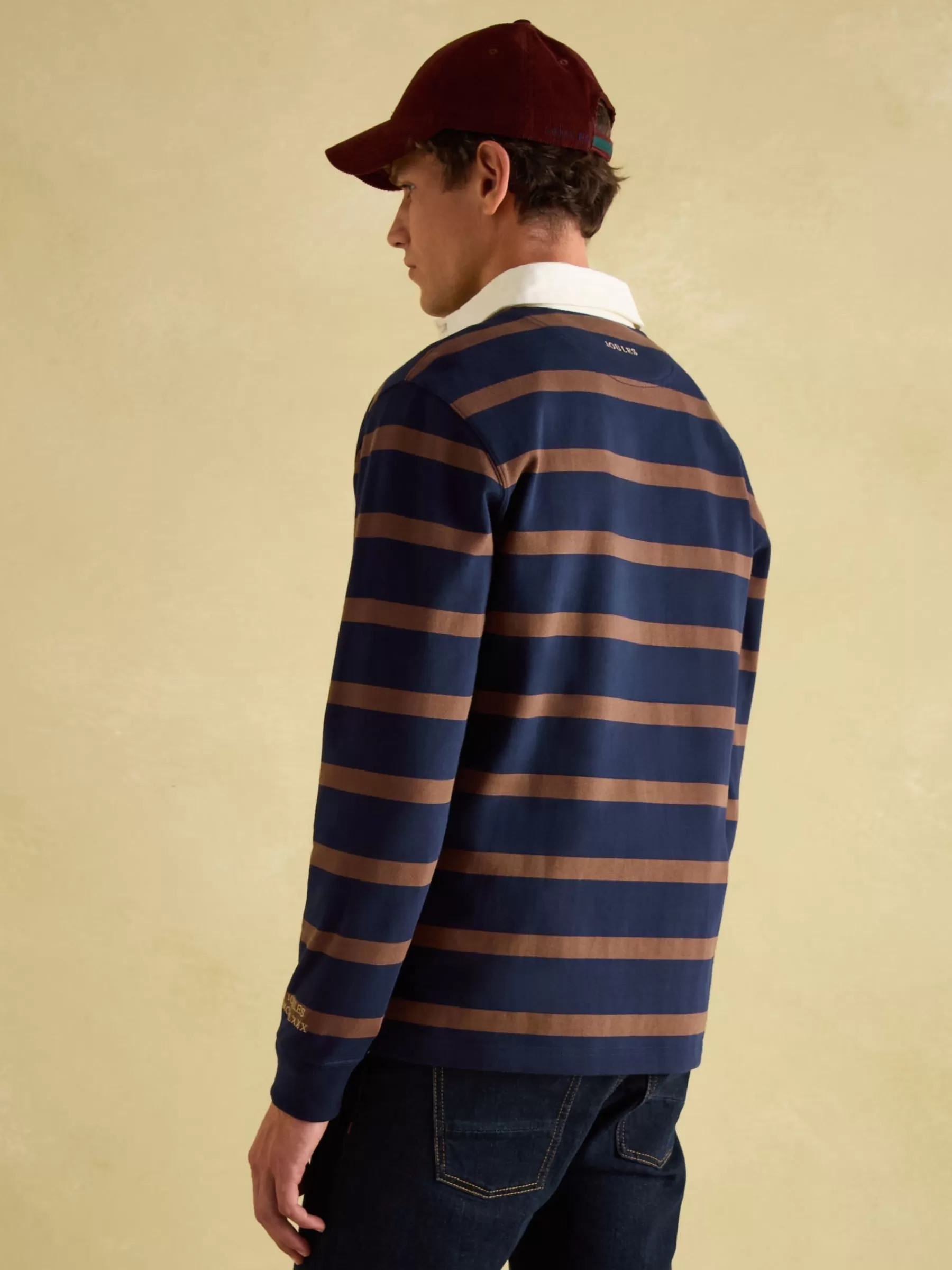 Joules Onside Navy & Brown Striped Rugby Shirt Navy&Brown Cheap