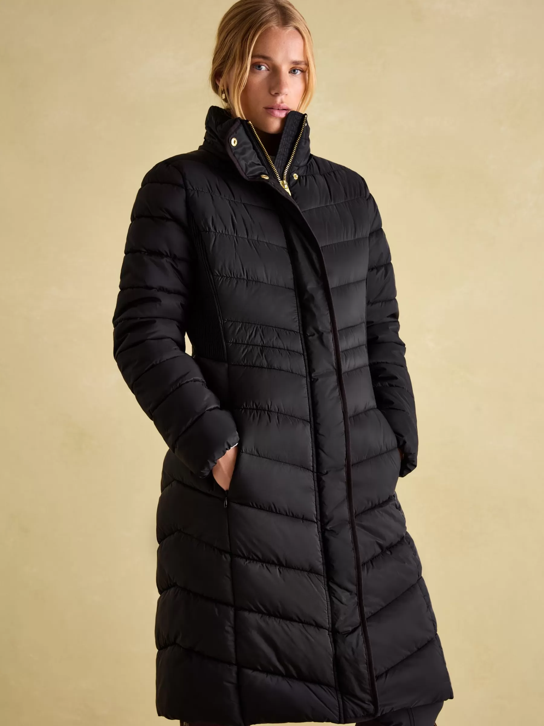 Joules Pembury Showerproof Longline Padded Coat With Hood Black New