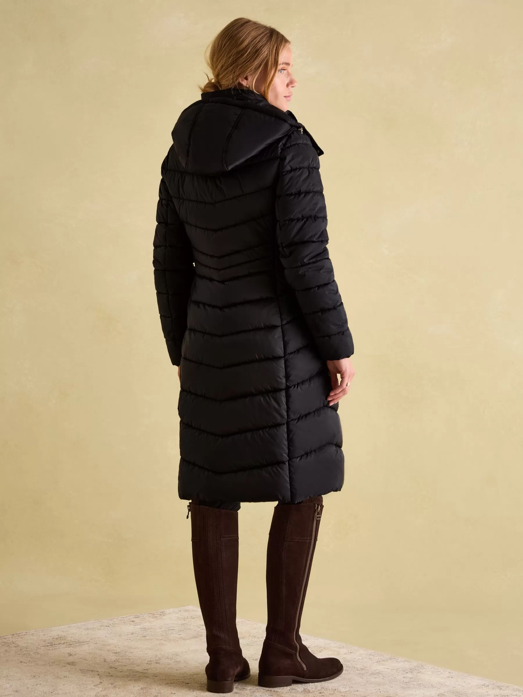 Joules Pembury Showerproof Longline Padded Coat With Hood Black New