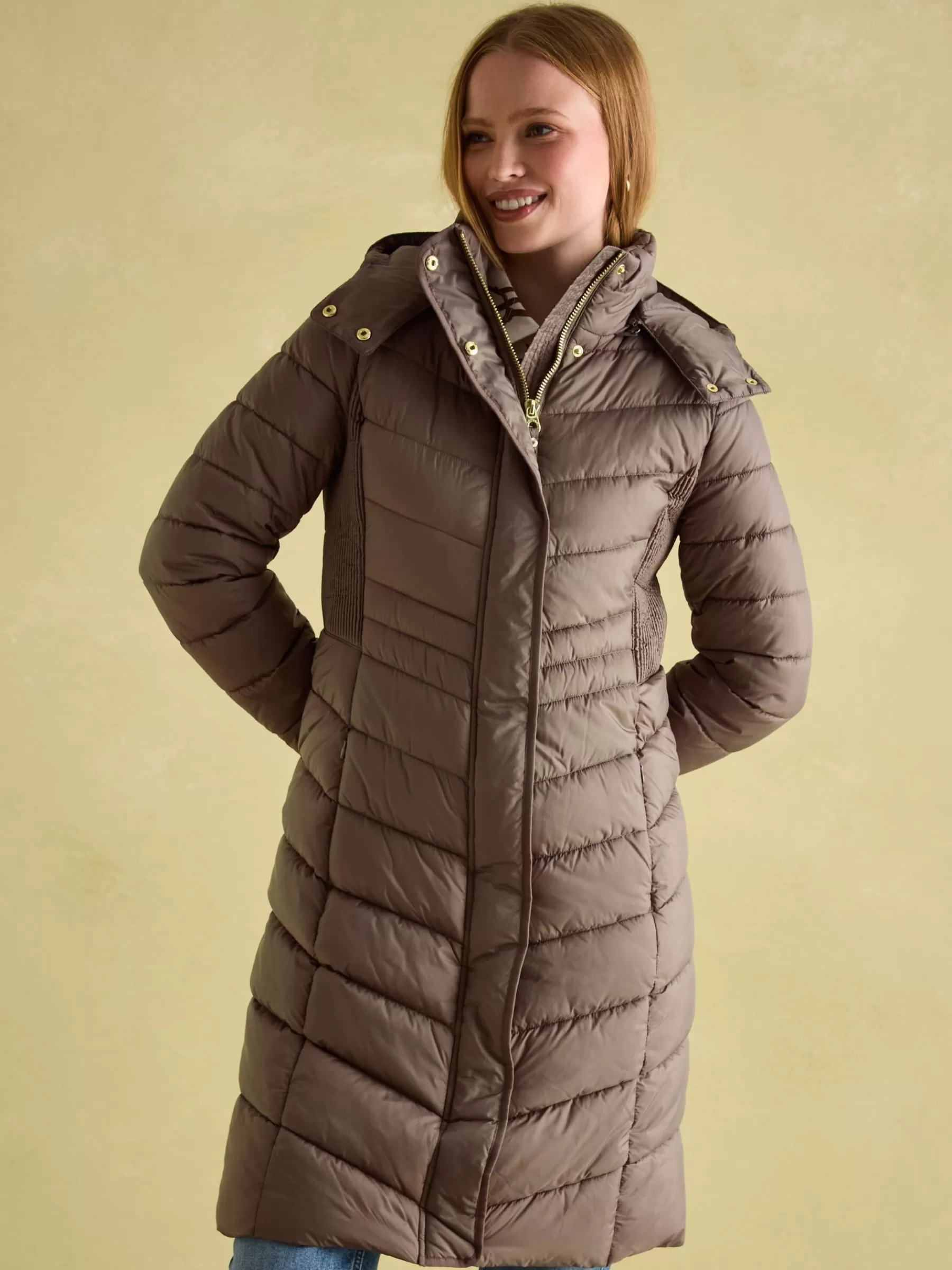 Joules Pembury Showerproof Longline Padded Coat With Hood Neutral Outlet