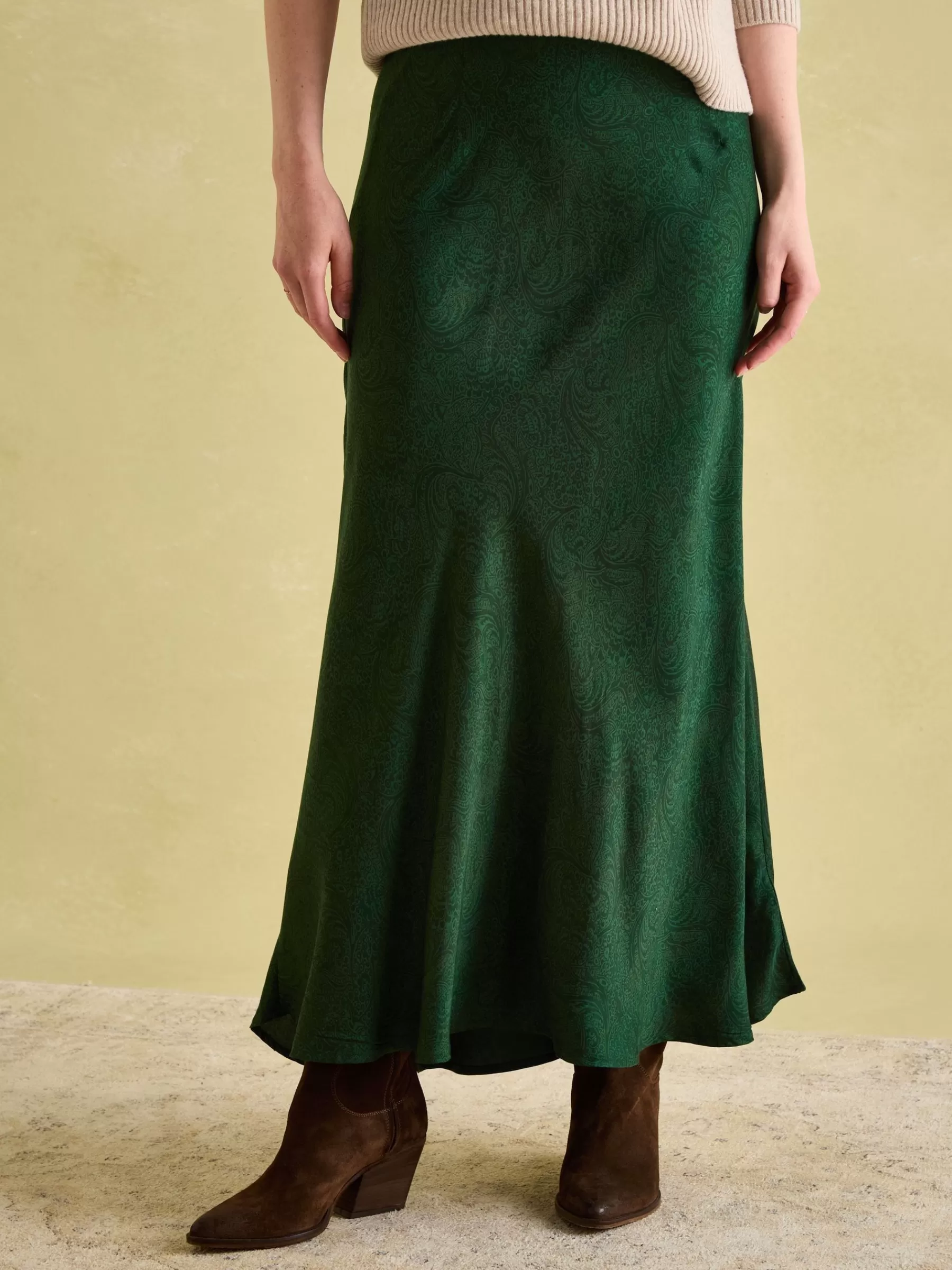 Joules Penelope Green Paisley Satin Midi Skirt GreenPaisley Outlet