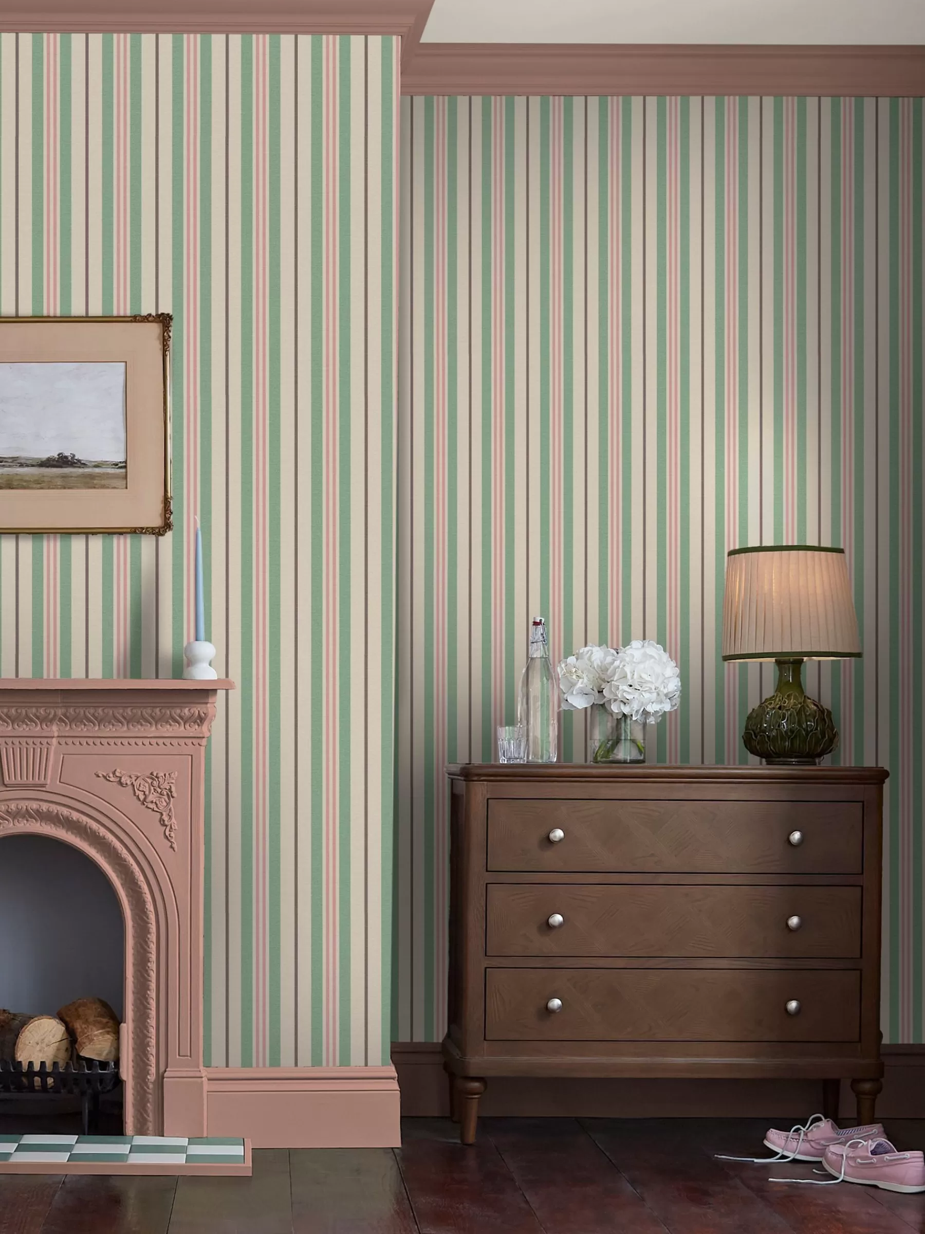 Joules Grove Stripe 10M Wallpaper Pink/Green Online