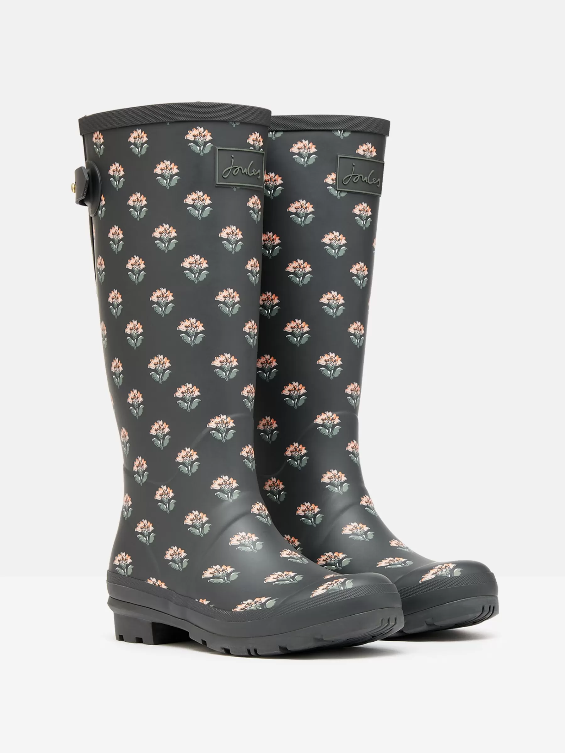 Joules Printed Grey Floral Adjustable Tall Wellies GreyFloral Cheap