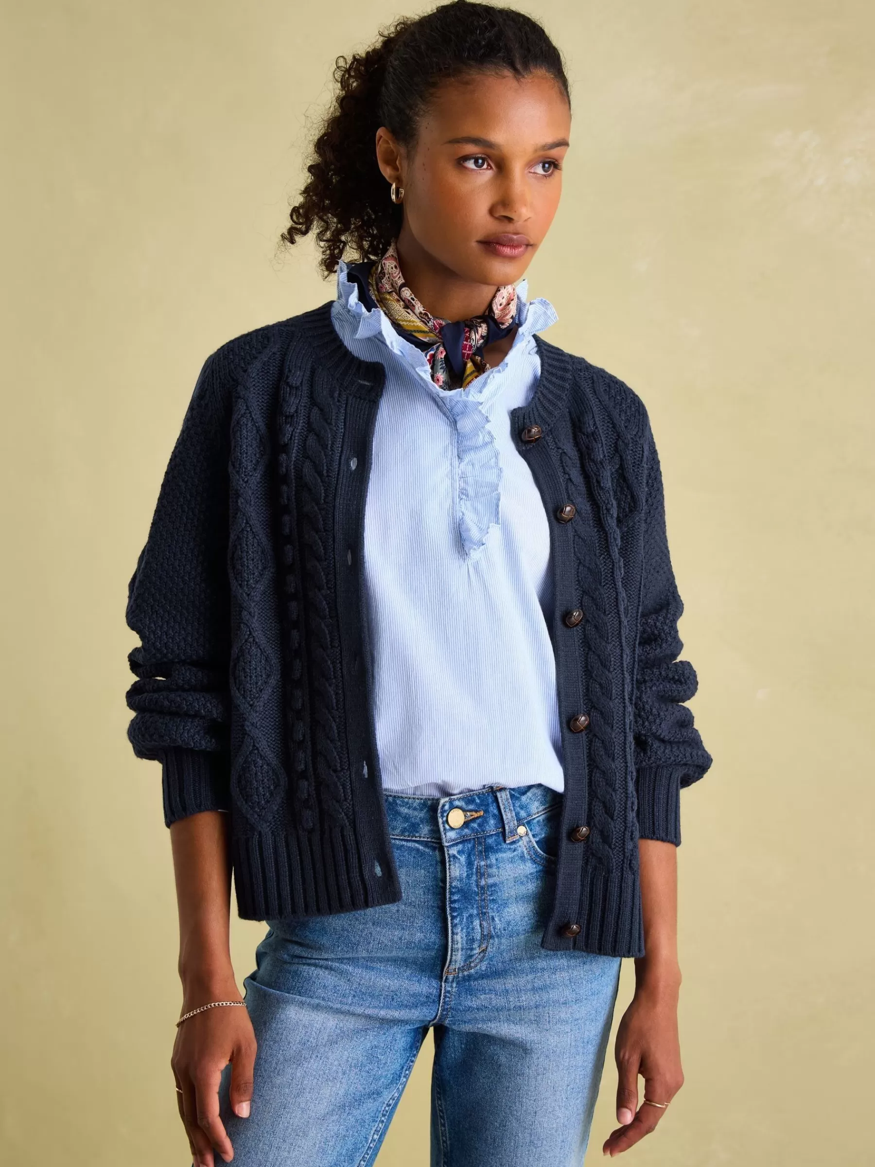 Joules Rafferty Navy Blue Cable Knit Cardigan NavyBlue Shop