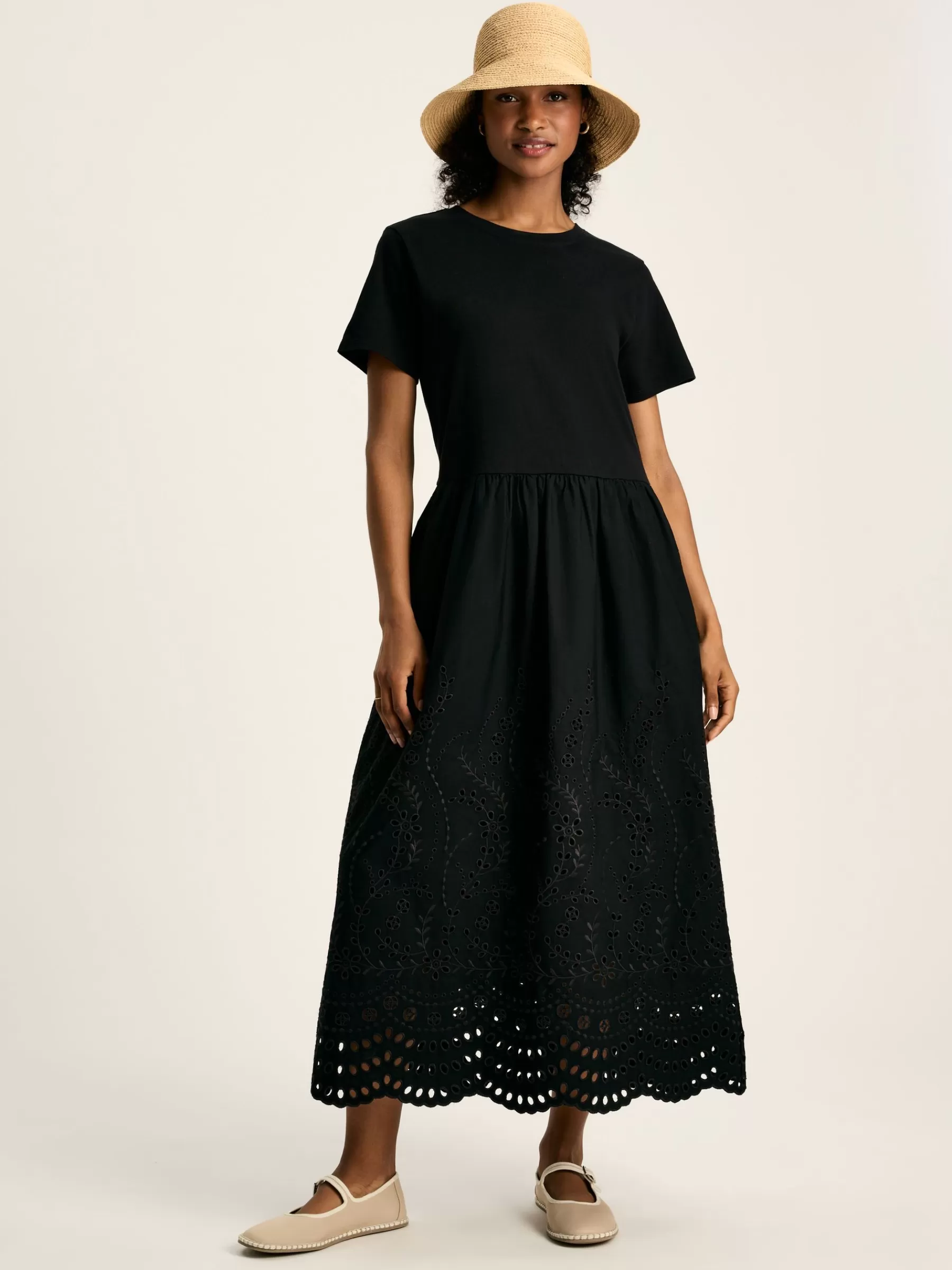 Joules Reid Broderie 100% Cotton Dress Black Cheap