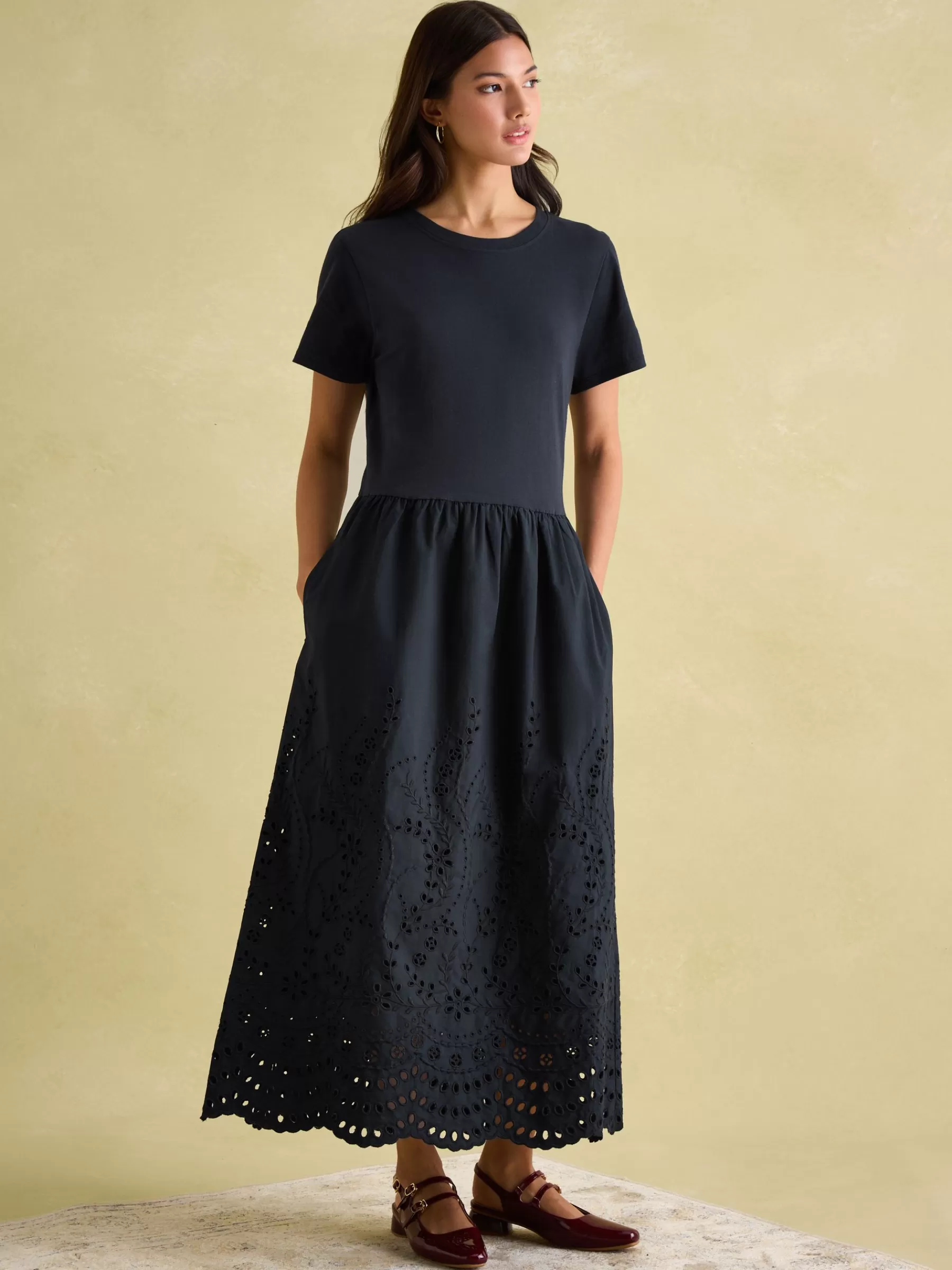 Joules Reid Broderie 100% Cotton Dress Navy Hot