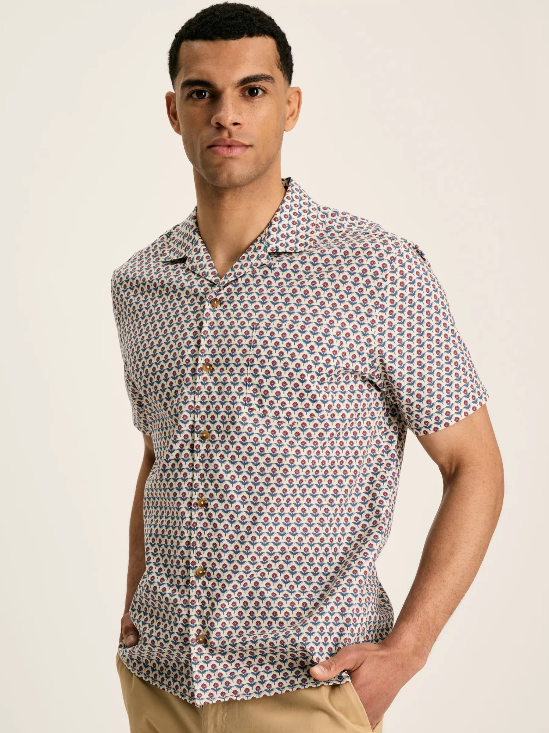 Joules Revere Printed Short Sleeve Shirt Blue Hot