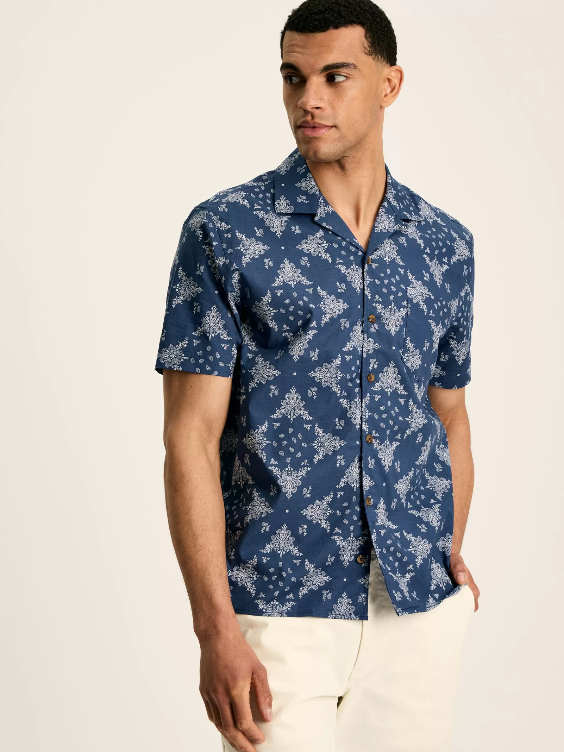 Joules Revere Navy Blue Paisley Printed Short Sleeve Shirt NavyBluePaisley New