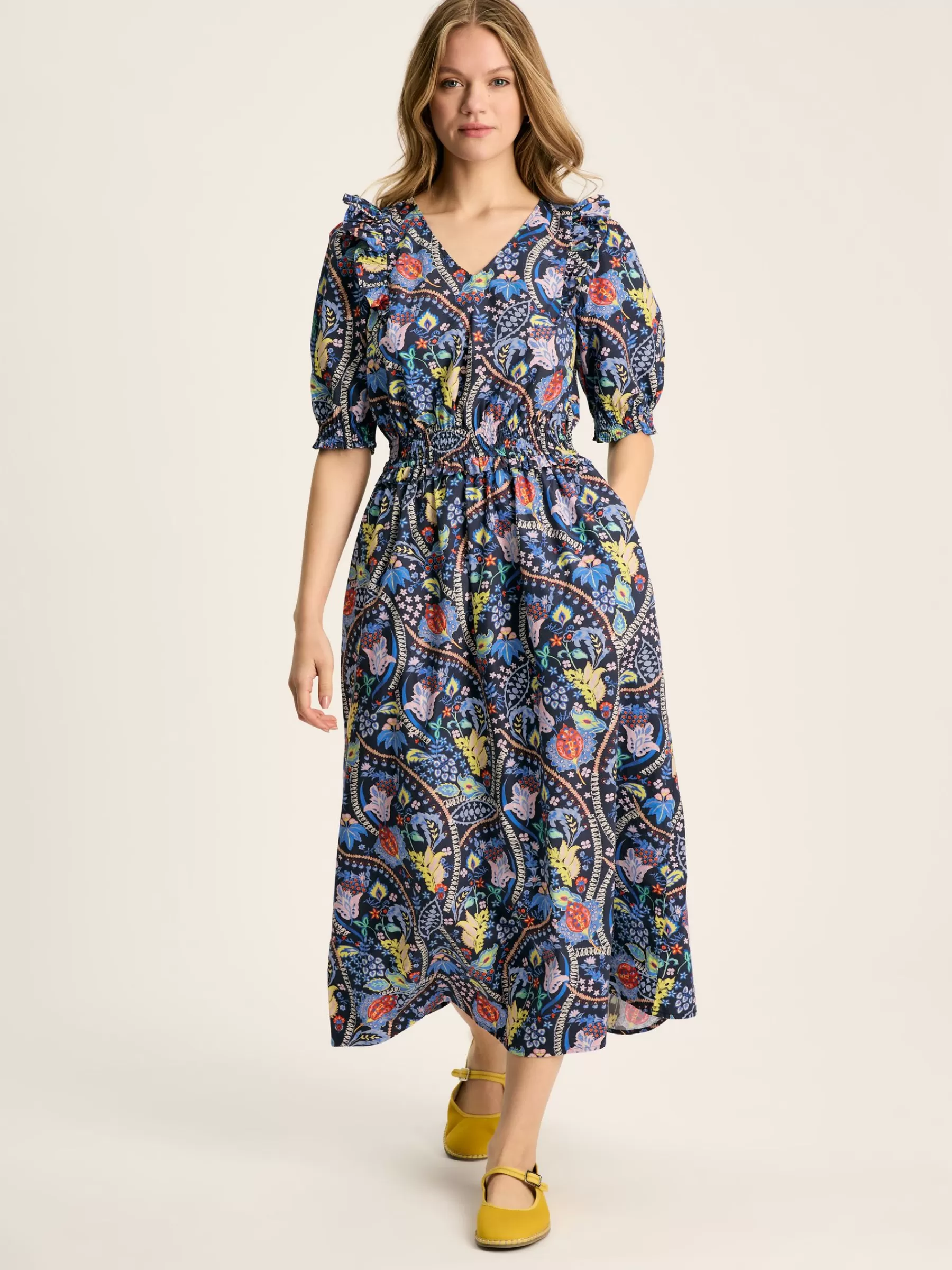 Joules Rosalie V-Neck Frill Dress Blue Cheap