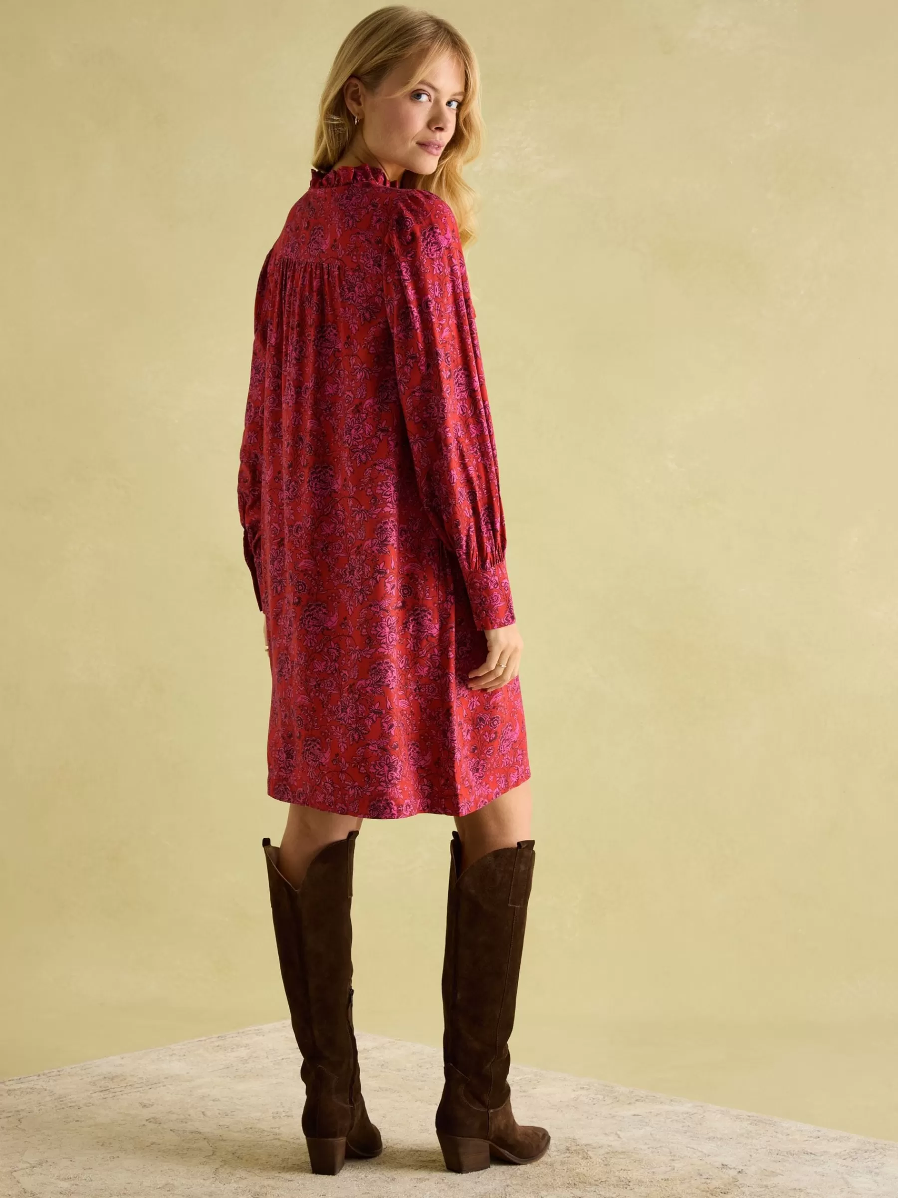 Joules Rosette Red Floral Printed Dress with Pie Crust Neck RedFloral Online