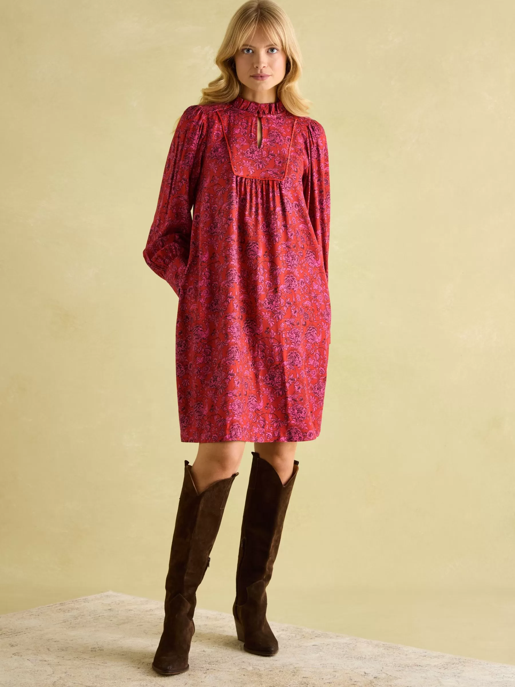 Joules Rosette Red Floral Printed Dress with Pie Crust Neck RedFloral Online