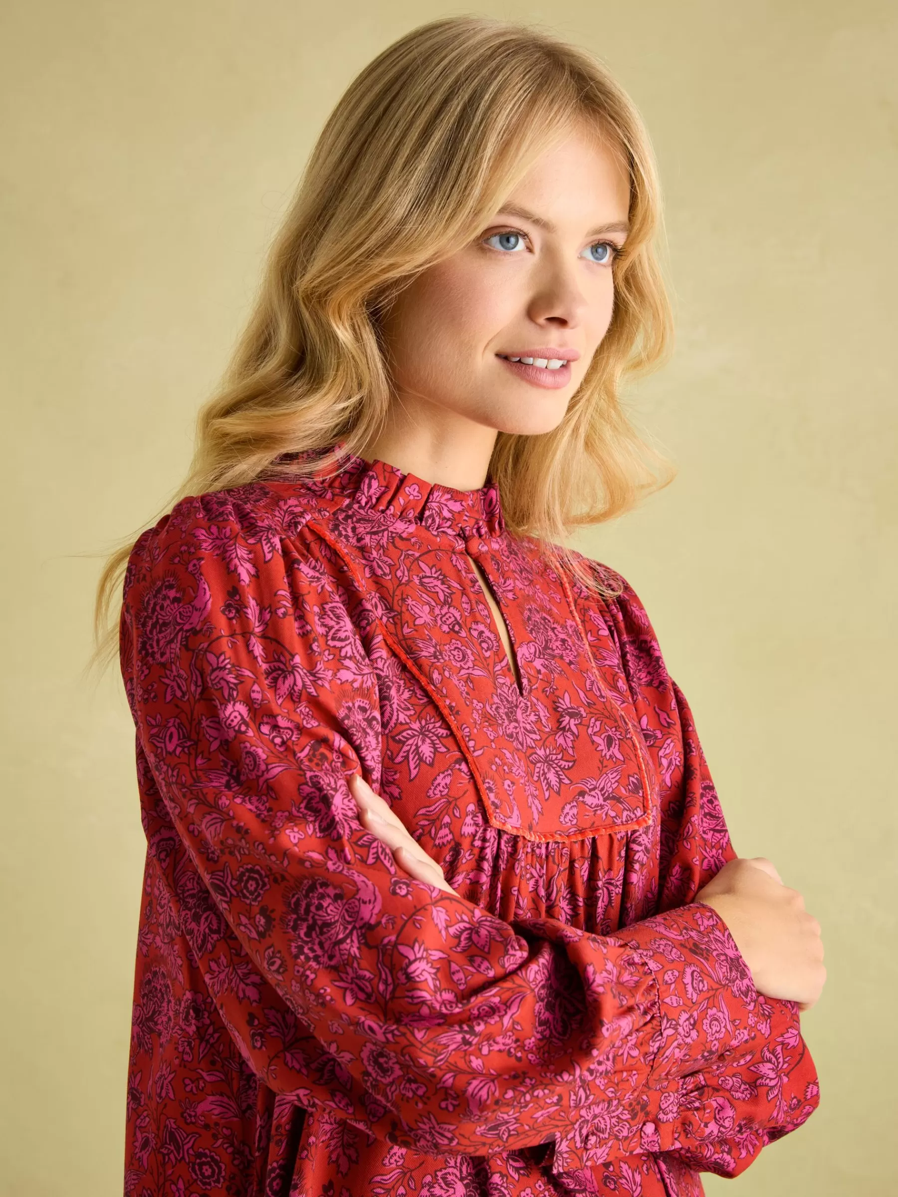 Joules Rosette Red Floral Printed Dress with Pie Crust Neck RedFloral Online
