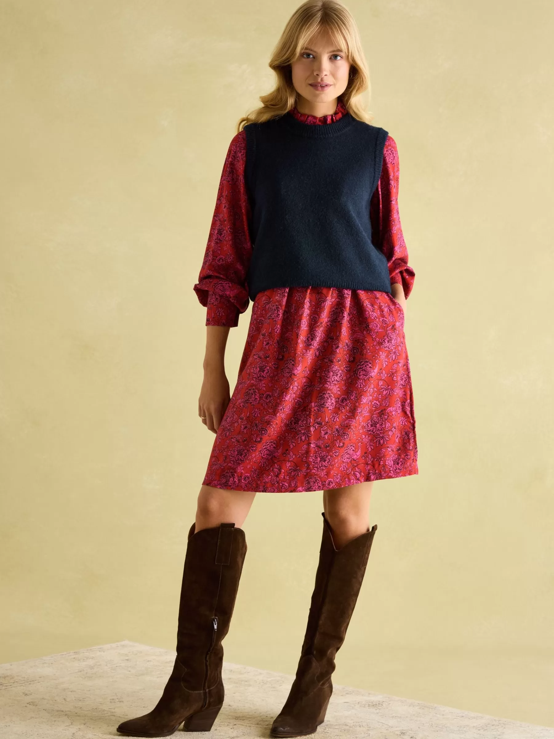 Joules Rosette Red Floral Printed Dress with Pie Crust Neck RedFloral Online