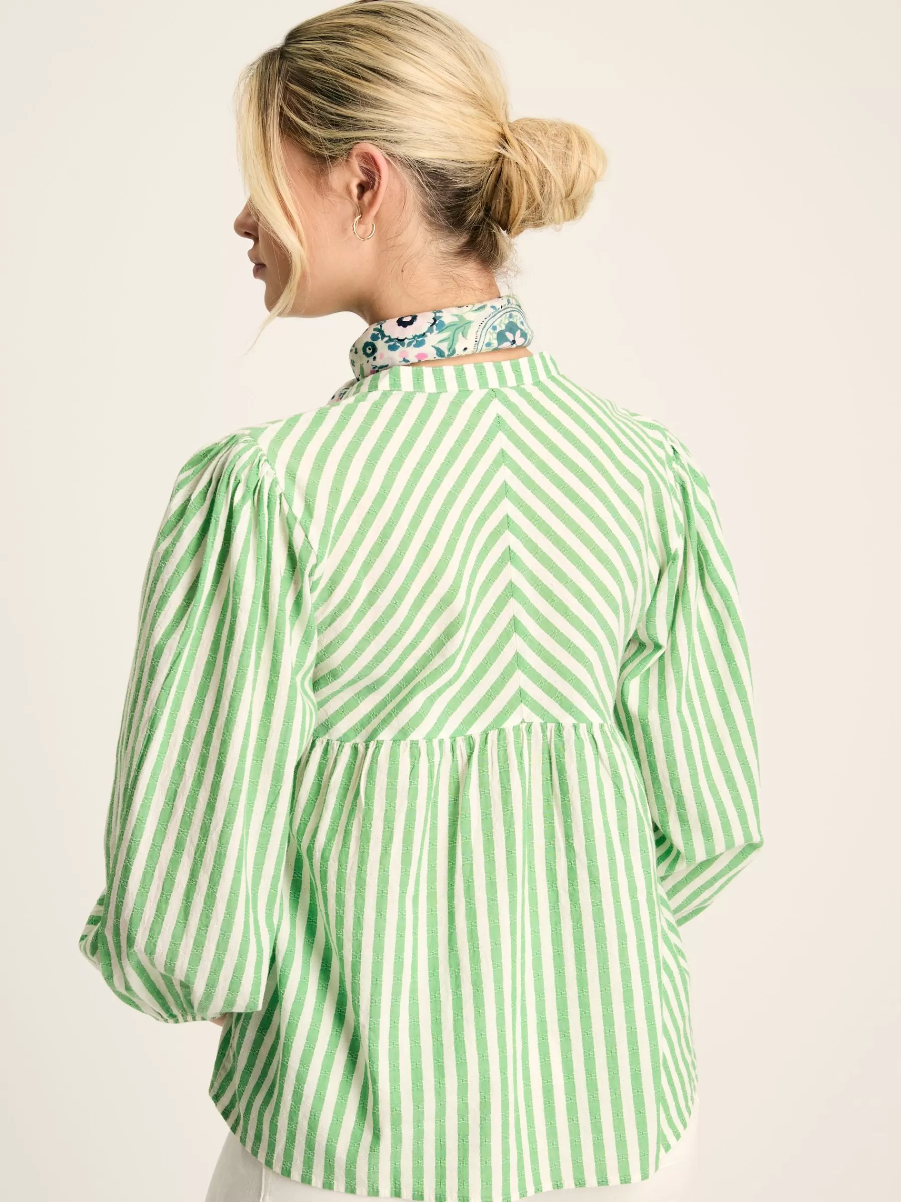 Joules Rowan Gathered Sleeve Blouse Green/White Discount