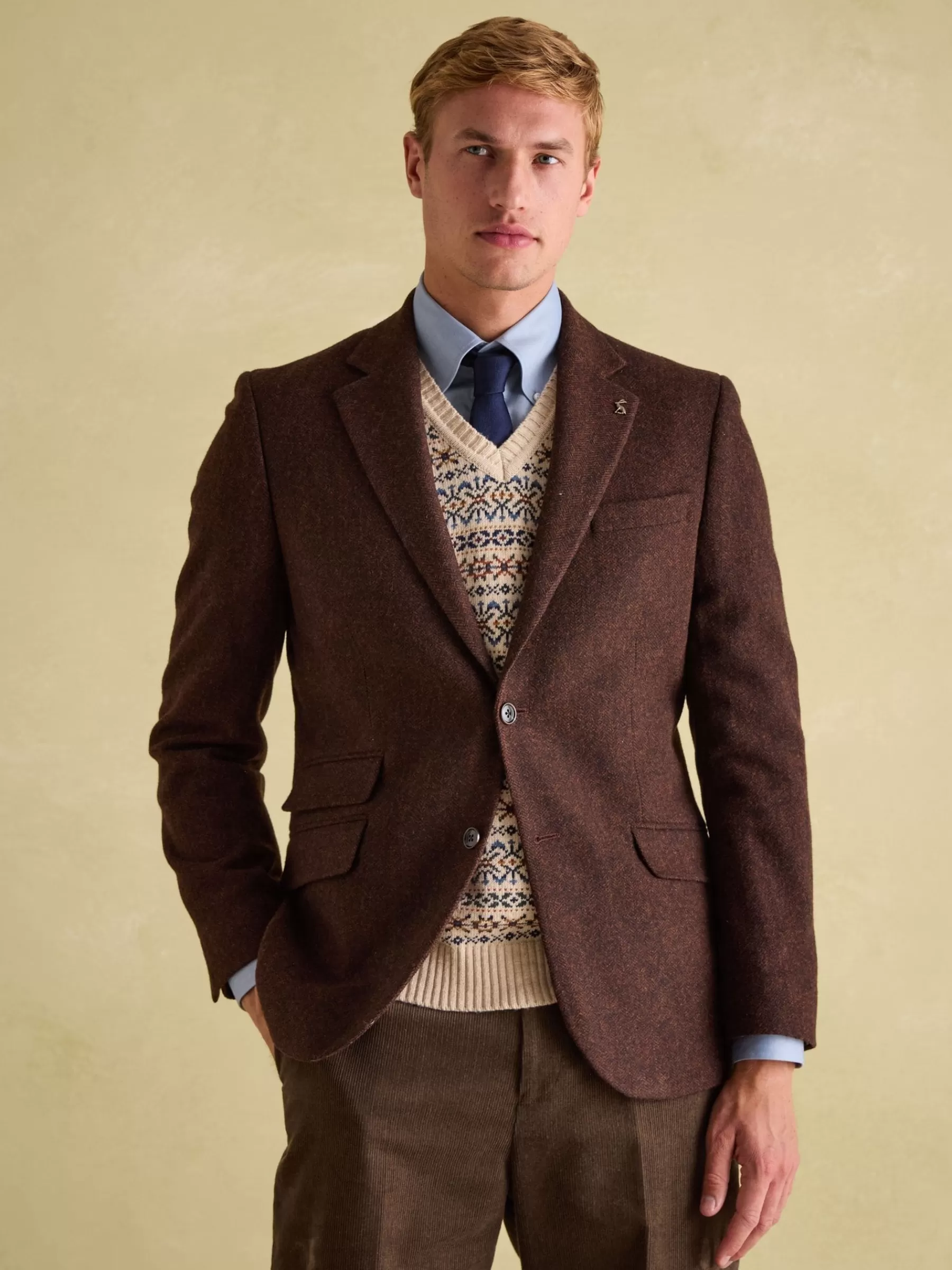 Joules Rust Brown Slim Fit Herringbone Blazer RustBrown Cheap