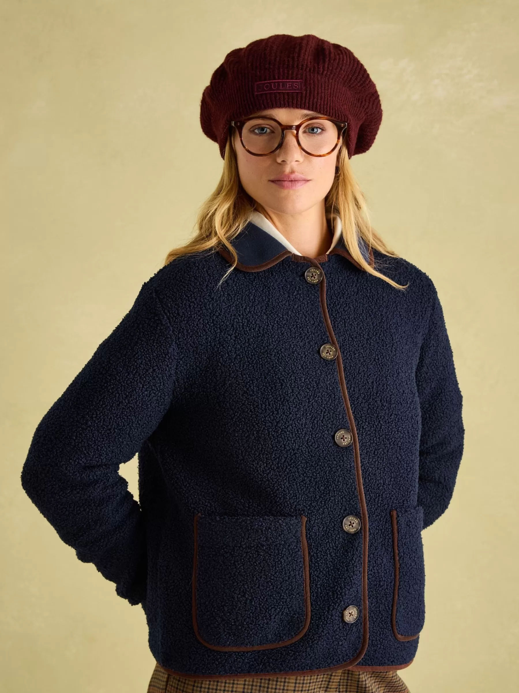 Joules Sadie Button Down Fleece Jacket Navy Sale