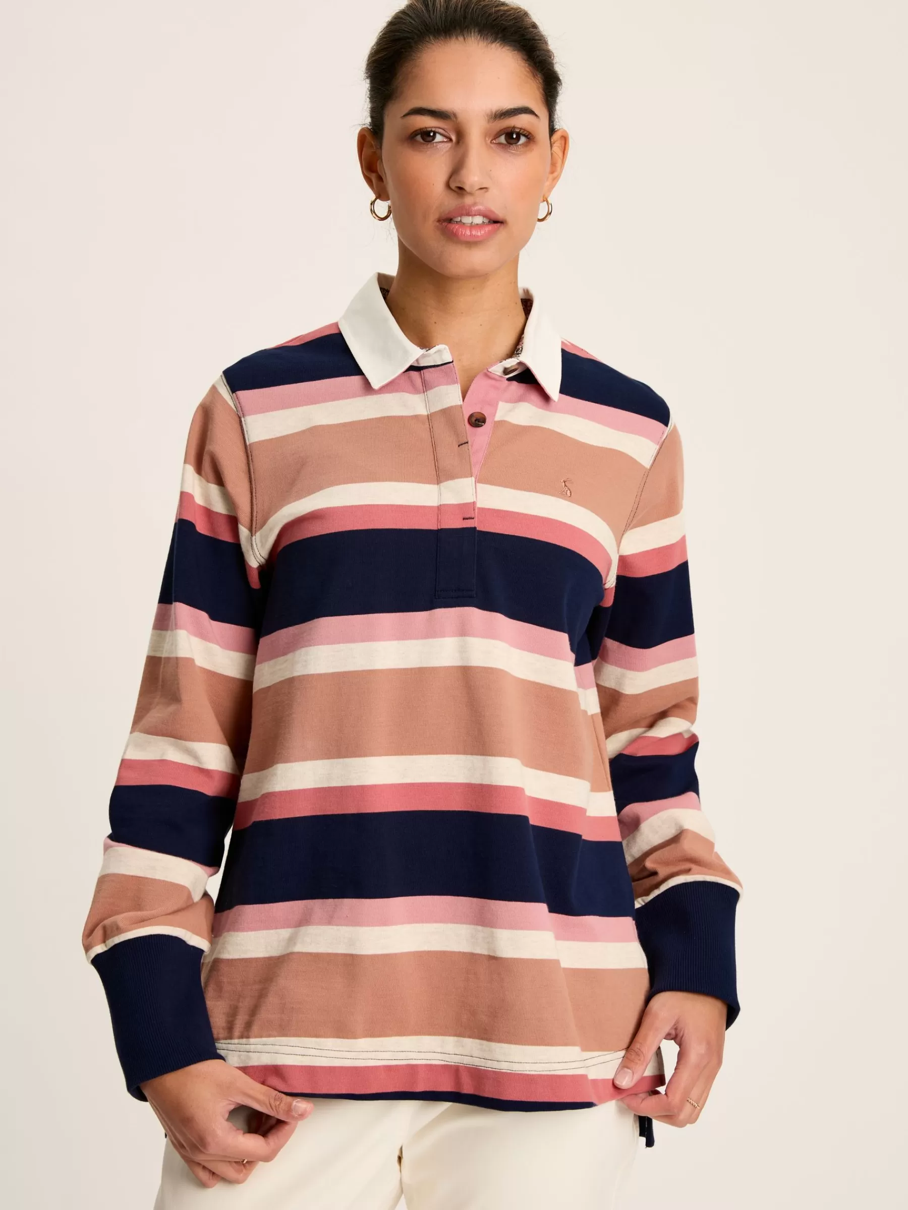 Joules Sammie Tan Multi Stripe Striped Heavyweight Cotton Rugby Shirt TanMultiStripe Cheap