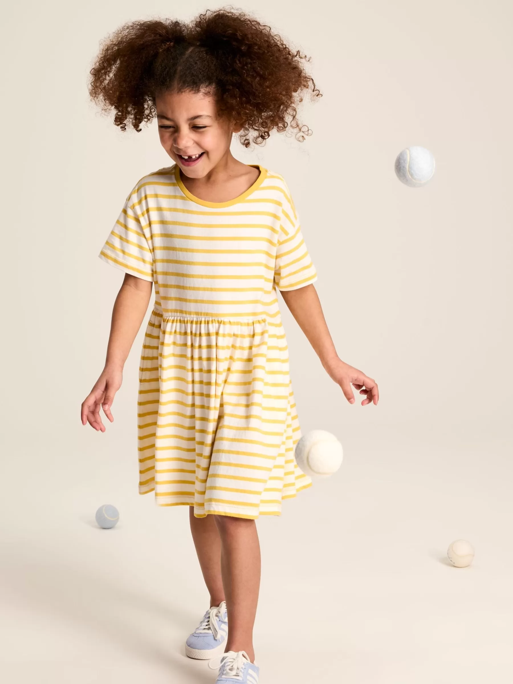 Joules Skye Yellow Striped Jersey T-Shirt Dress YellowStriped Store