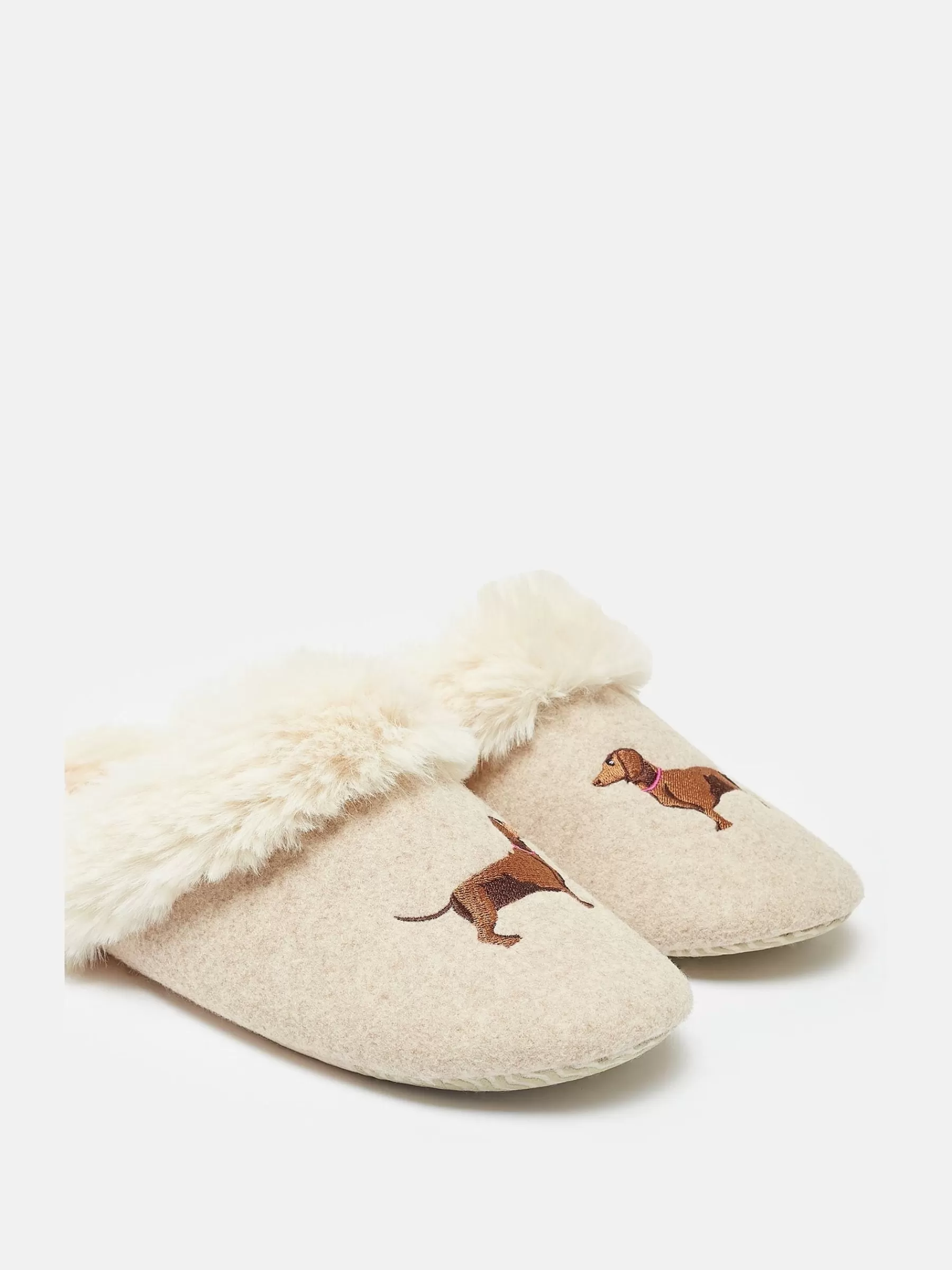 Joules Slippet Luxe Natural Dachshund Embroided Slippers NaturalDachshund Hot