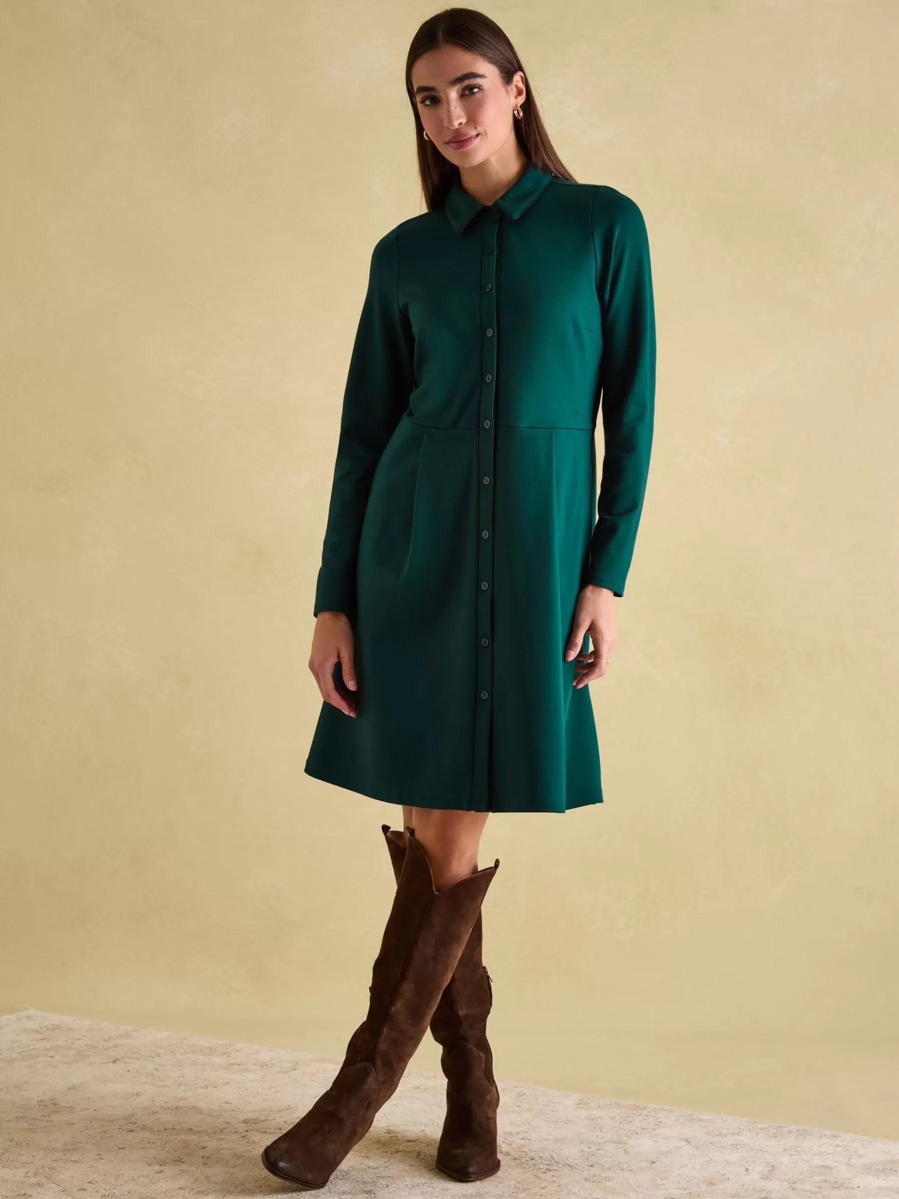 Joules Tallie Long Sleeve Jersey Ponte Dress Green New