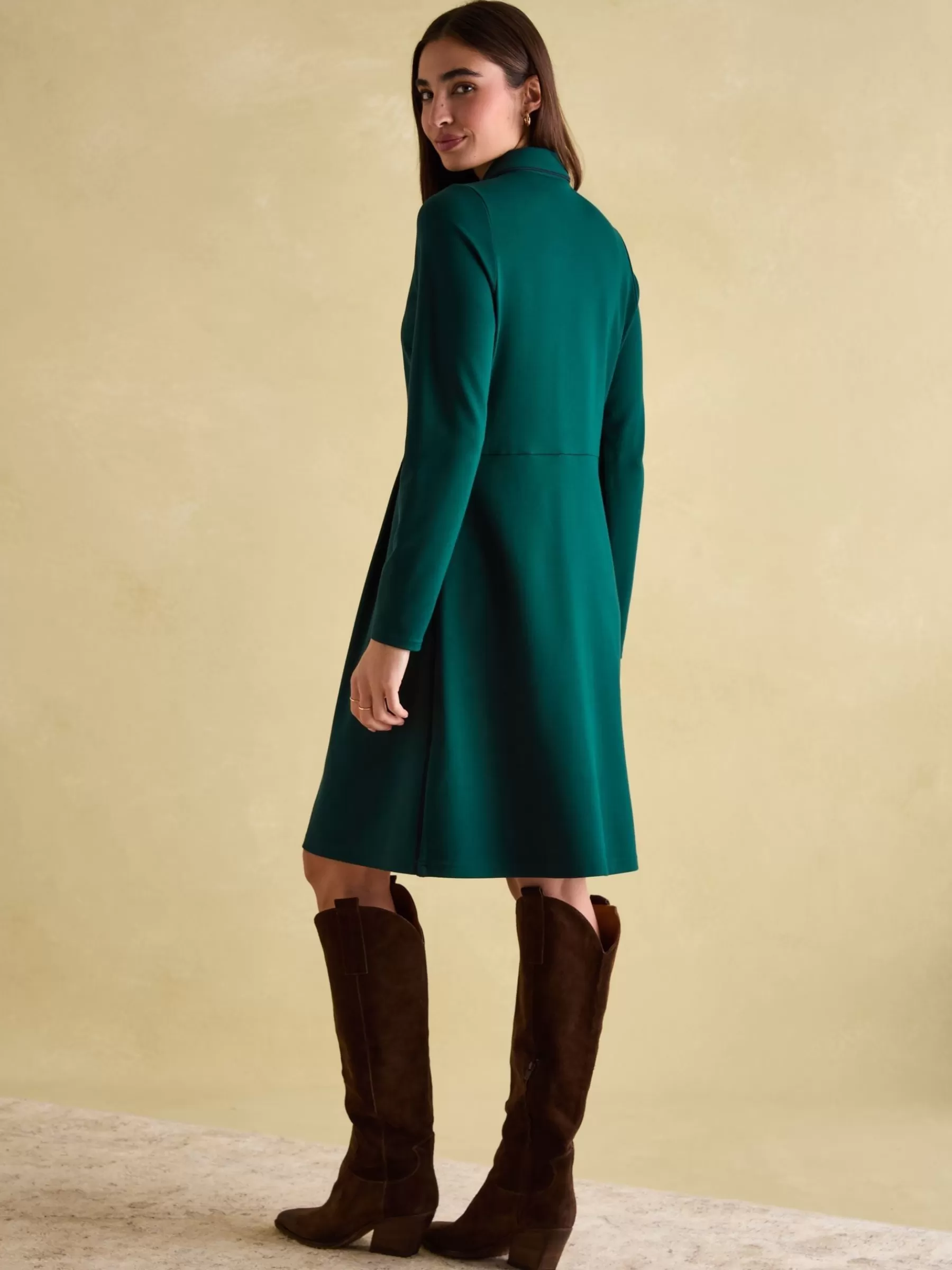 Joules Tallie Long Sleeve Jersey Ponte Dress Green New