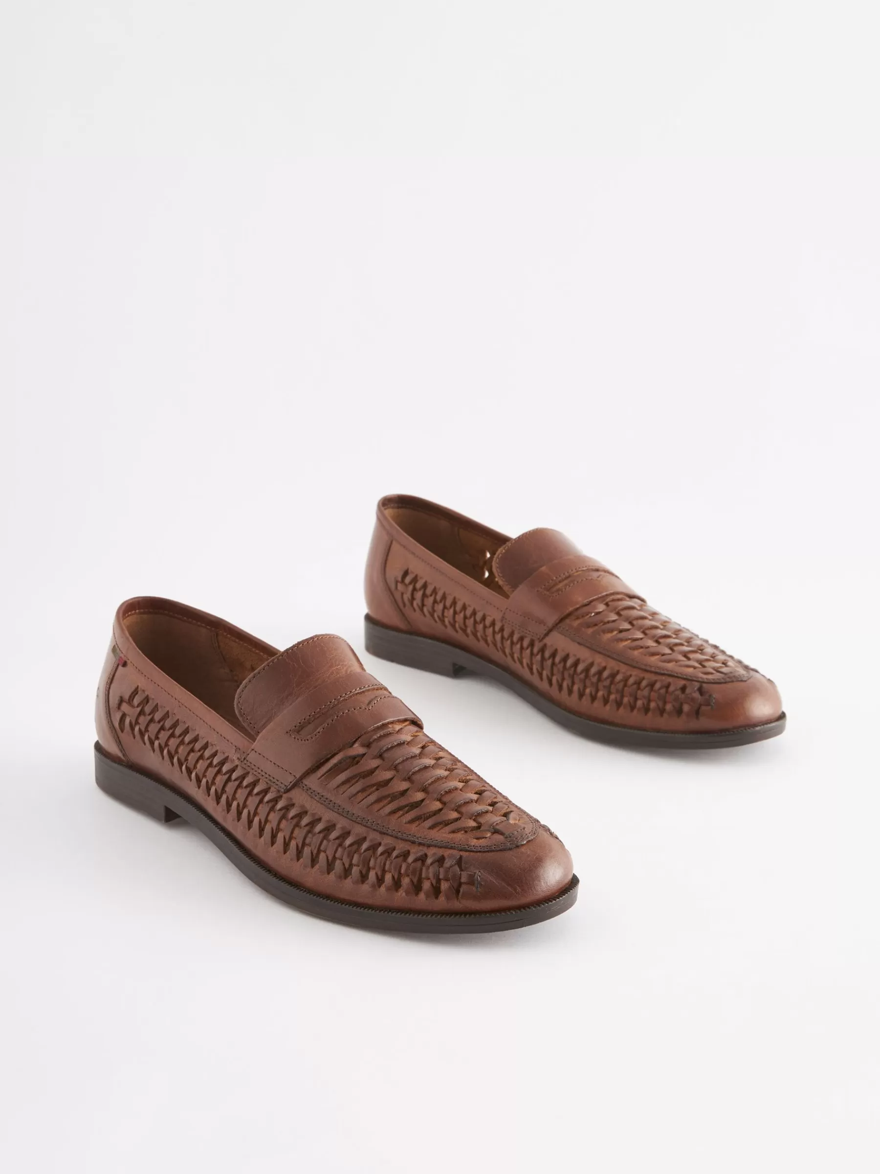 Joules Tan Brown Leather Weave Loafers TanBrown Outlet