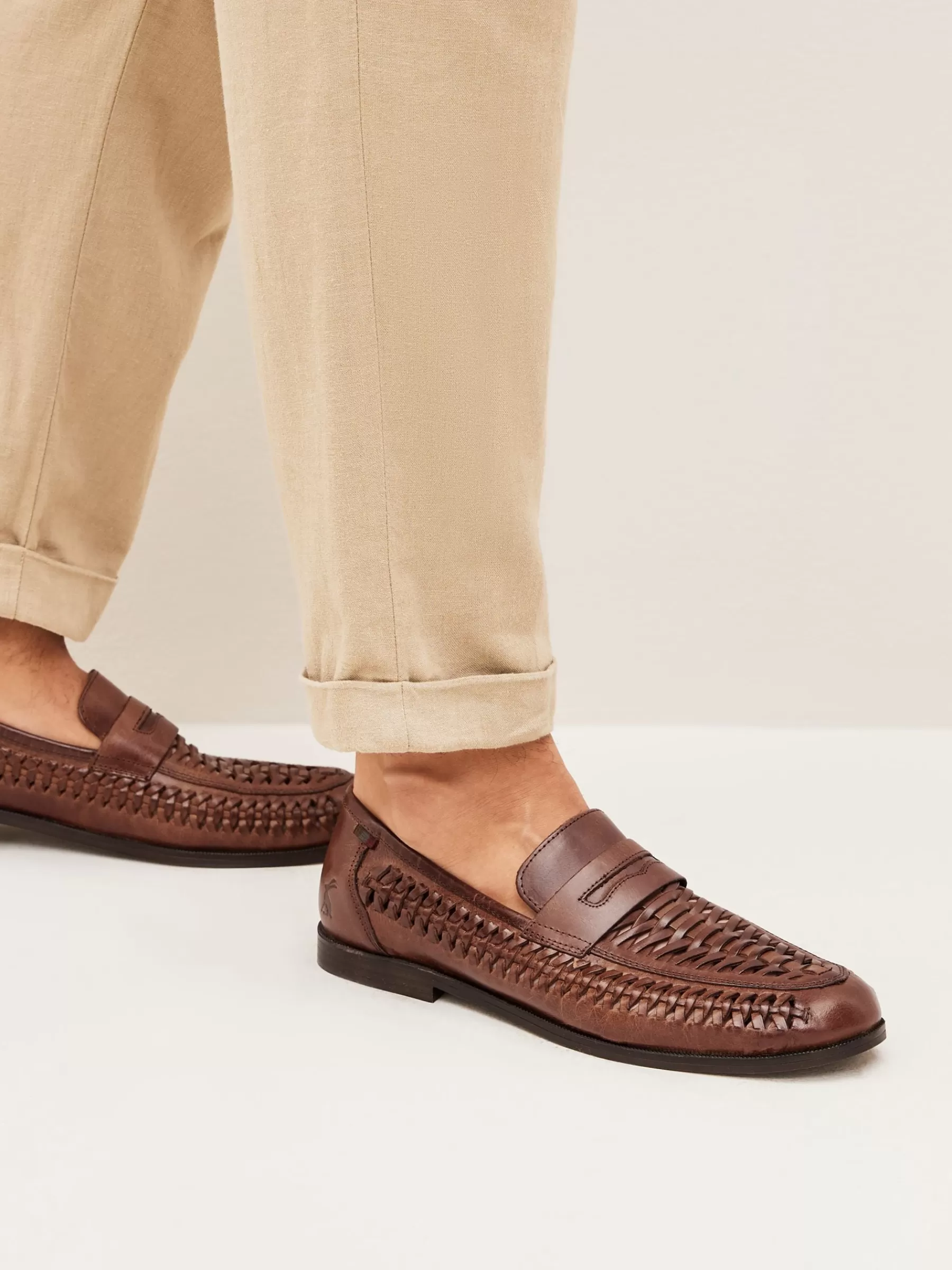 Joules Tan Brown Leather Weave Loafers TanBrown Outlet