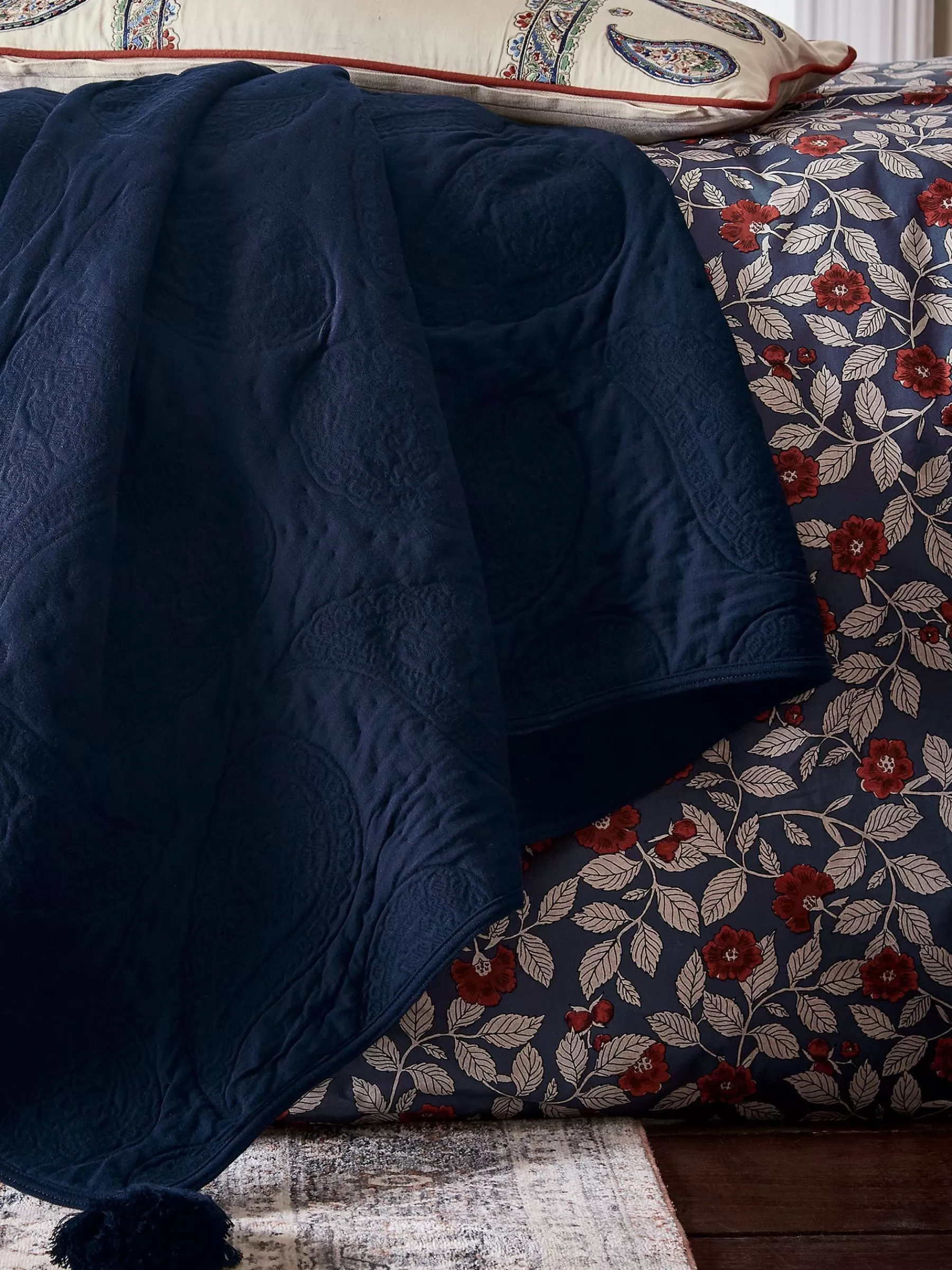 Joules Tapestry 100% Cotton Throw Blue Cheap