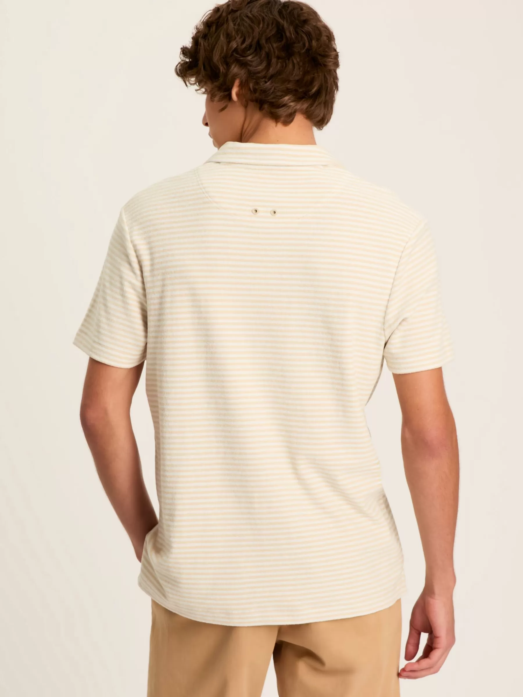 Joules Towelling Striped Polo Shirt Cream Online