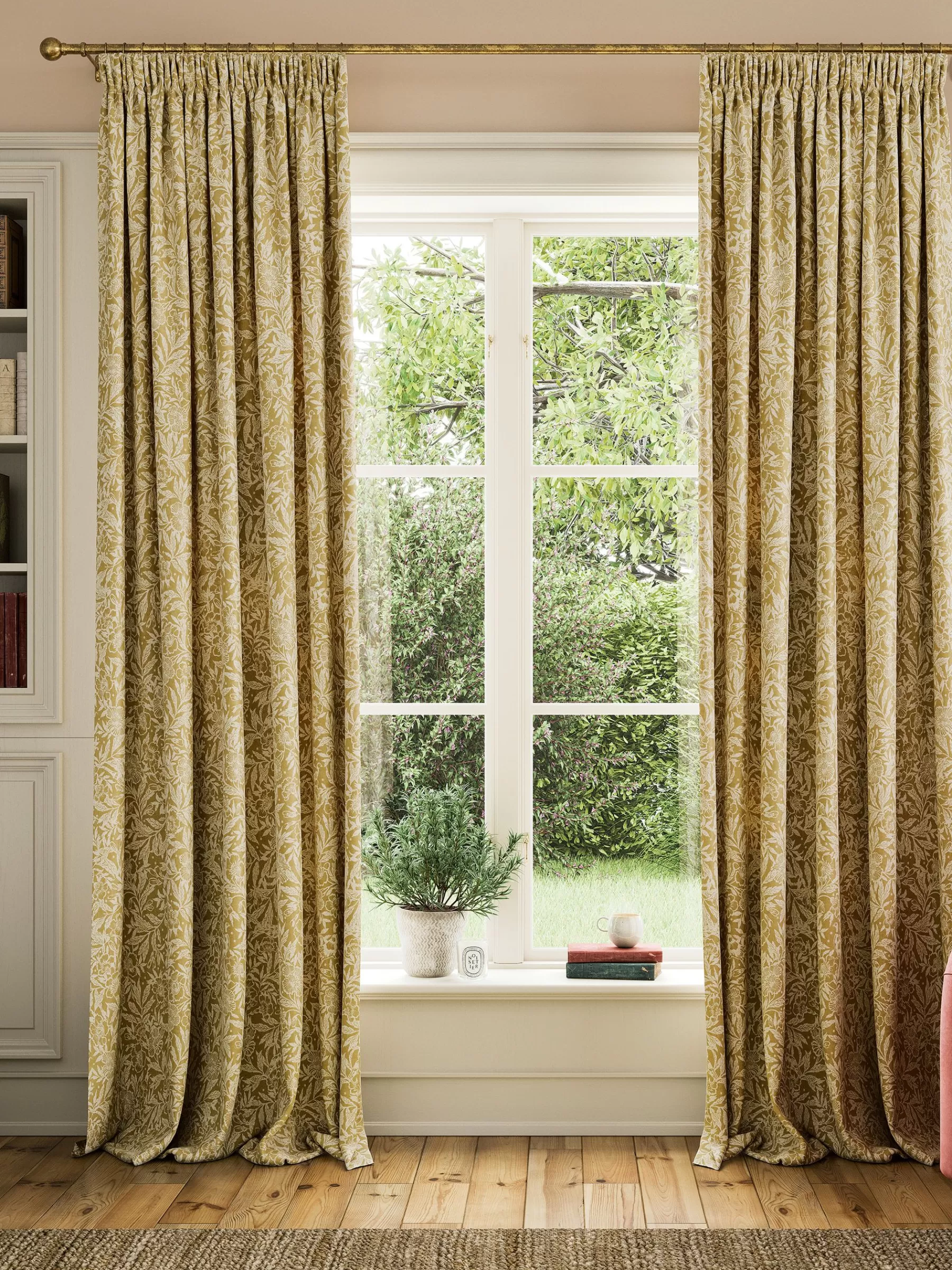 Joules Twilight Ditsy Set of 2 Blackout Pencil Pleat Curtains Gold Online