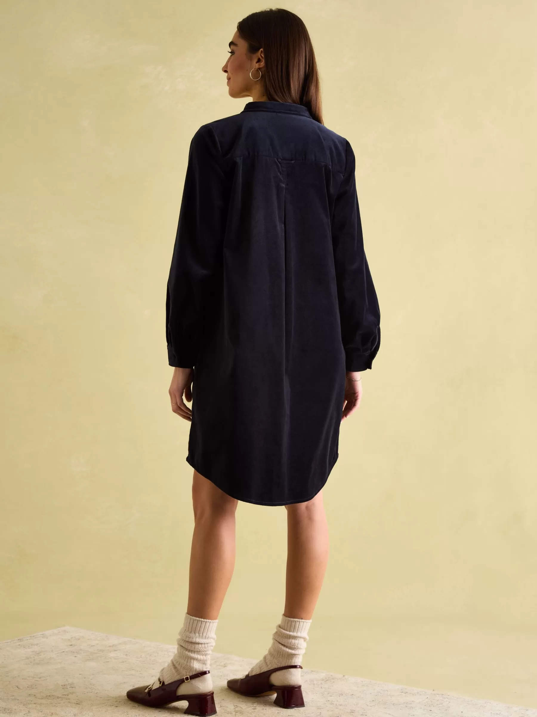 Joules Velvet Marlowe Nehru Collar Shirt Dress Navy Store