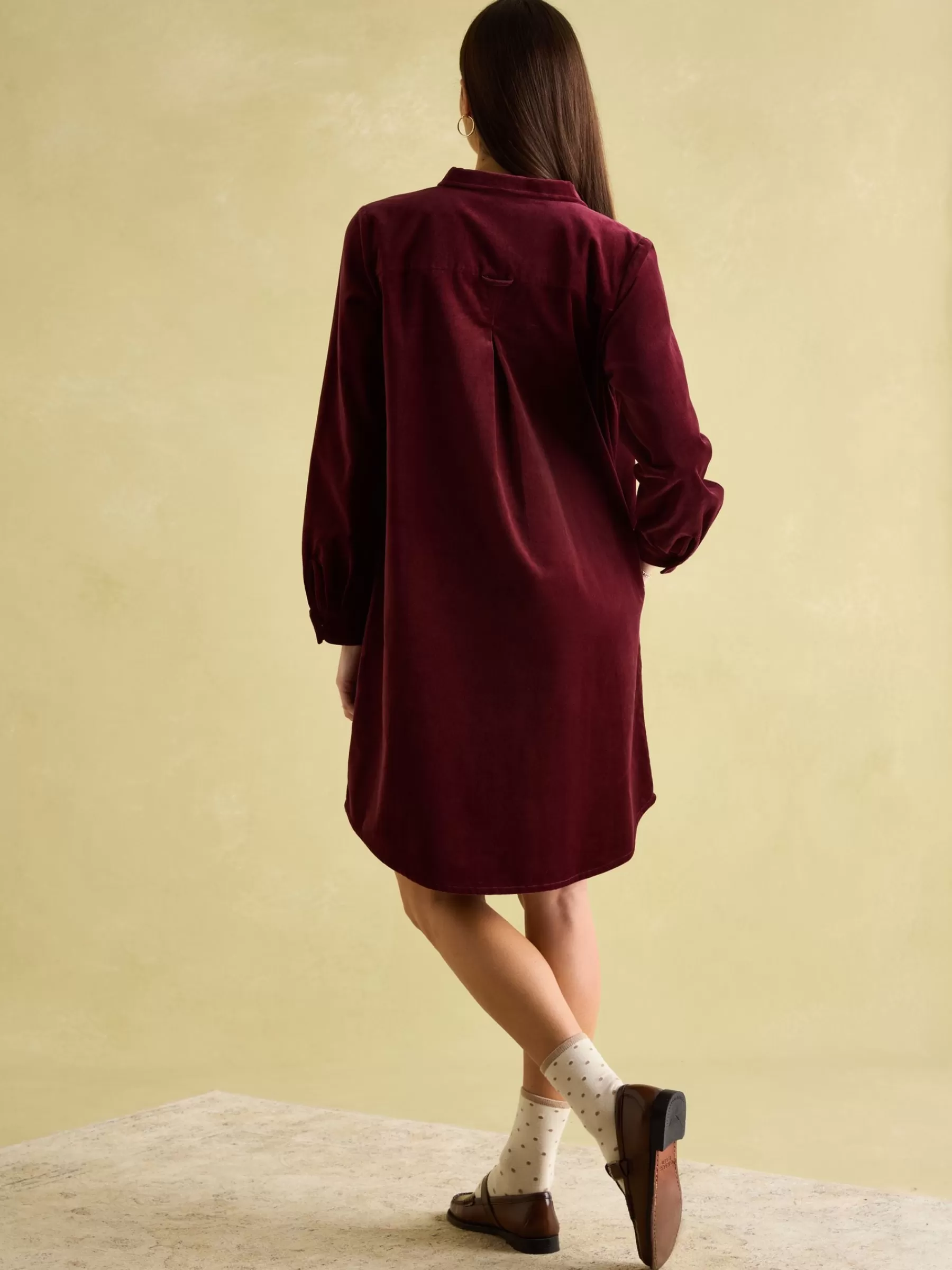 Joules Velvet Marlowe Nehru Collar Shirt Dress Red Hot