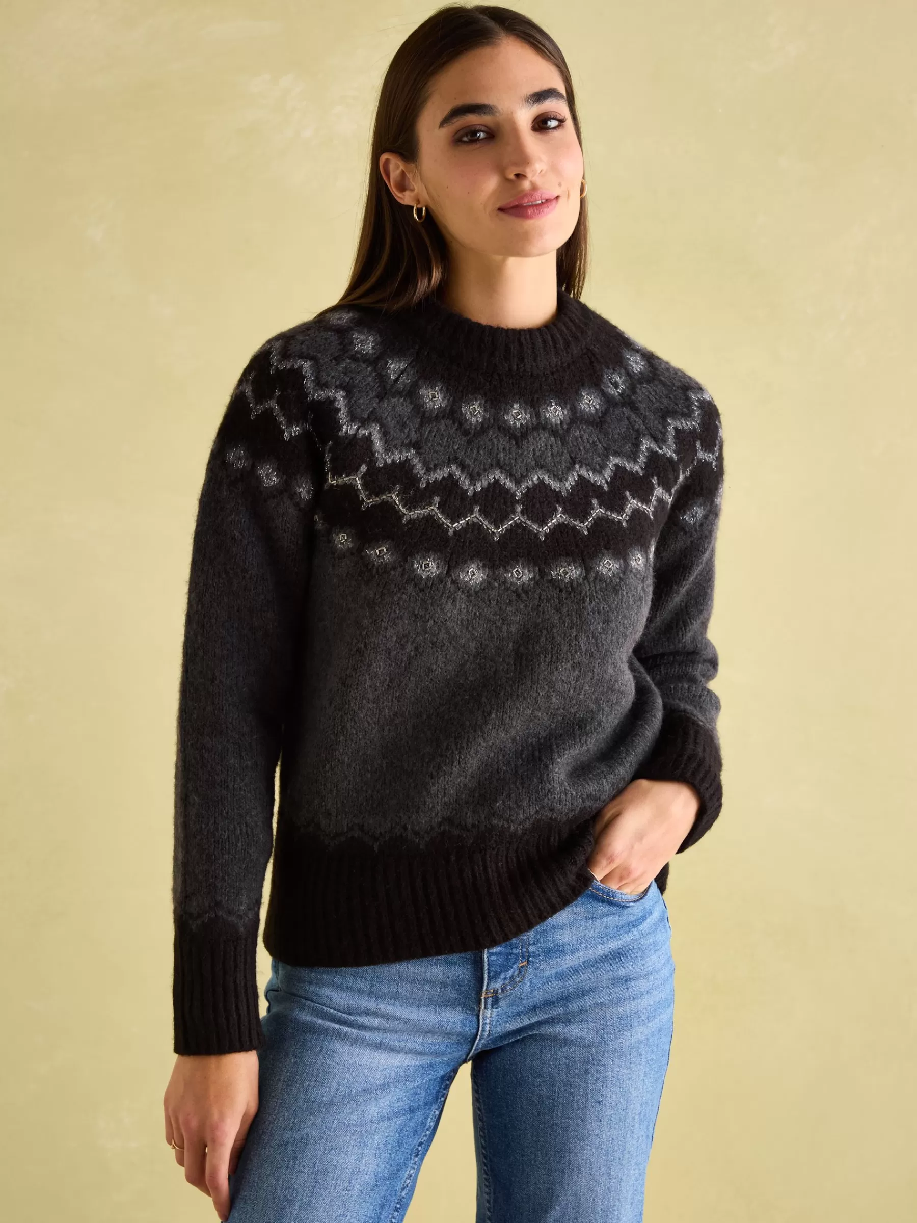 Joules Victoria Charcoal Grey Fair Isle Jumper CharcoalGrey Discount