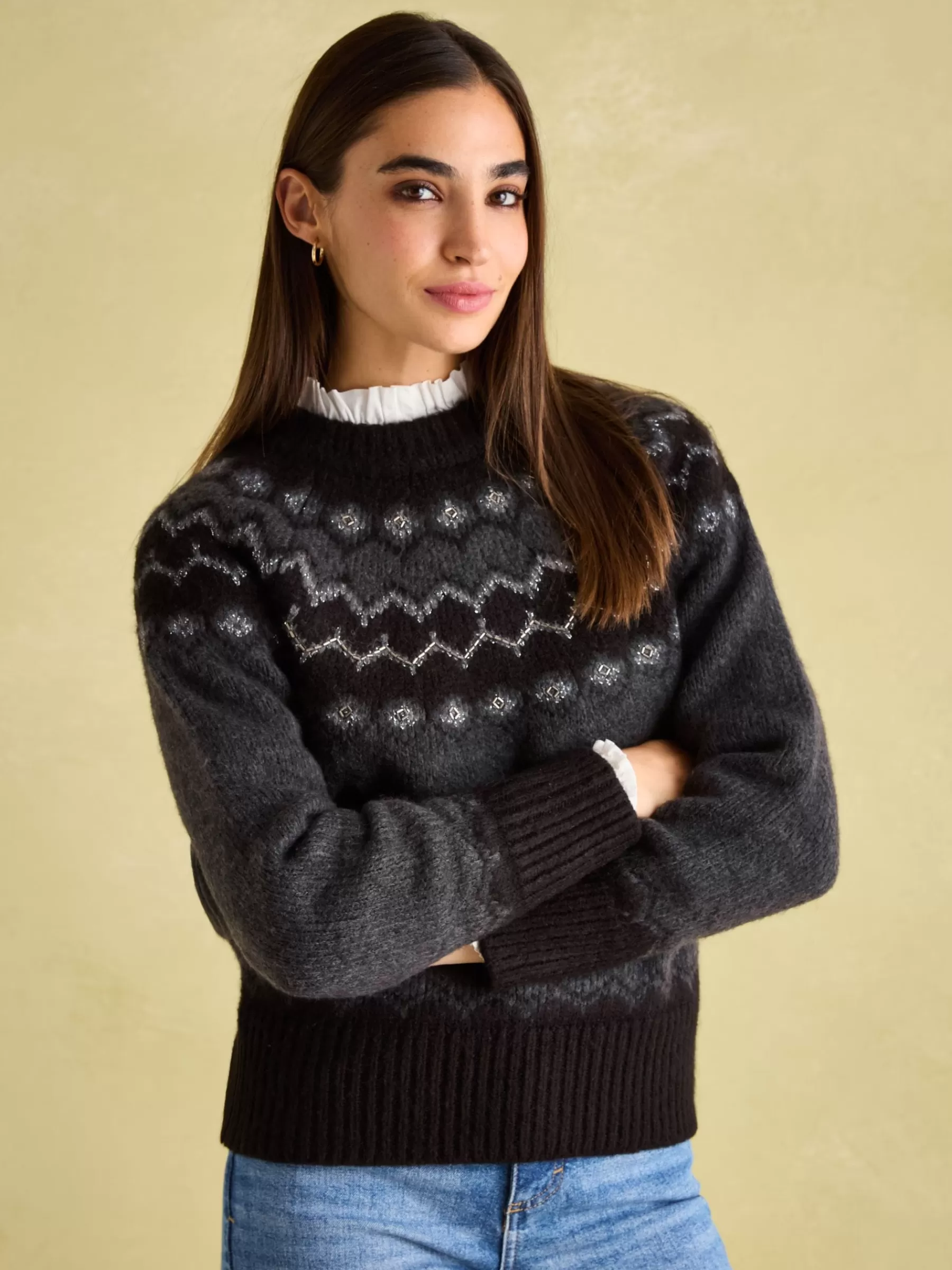 Joules Victoria Charcoal Grey Fair Isle Jumper CharcoalGrey Discount