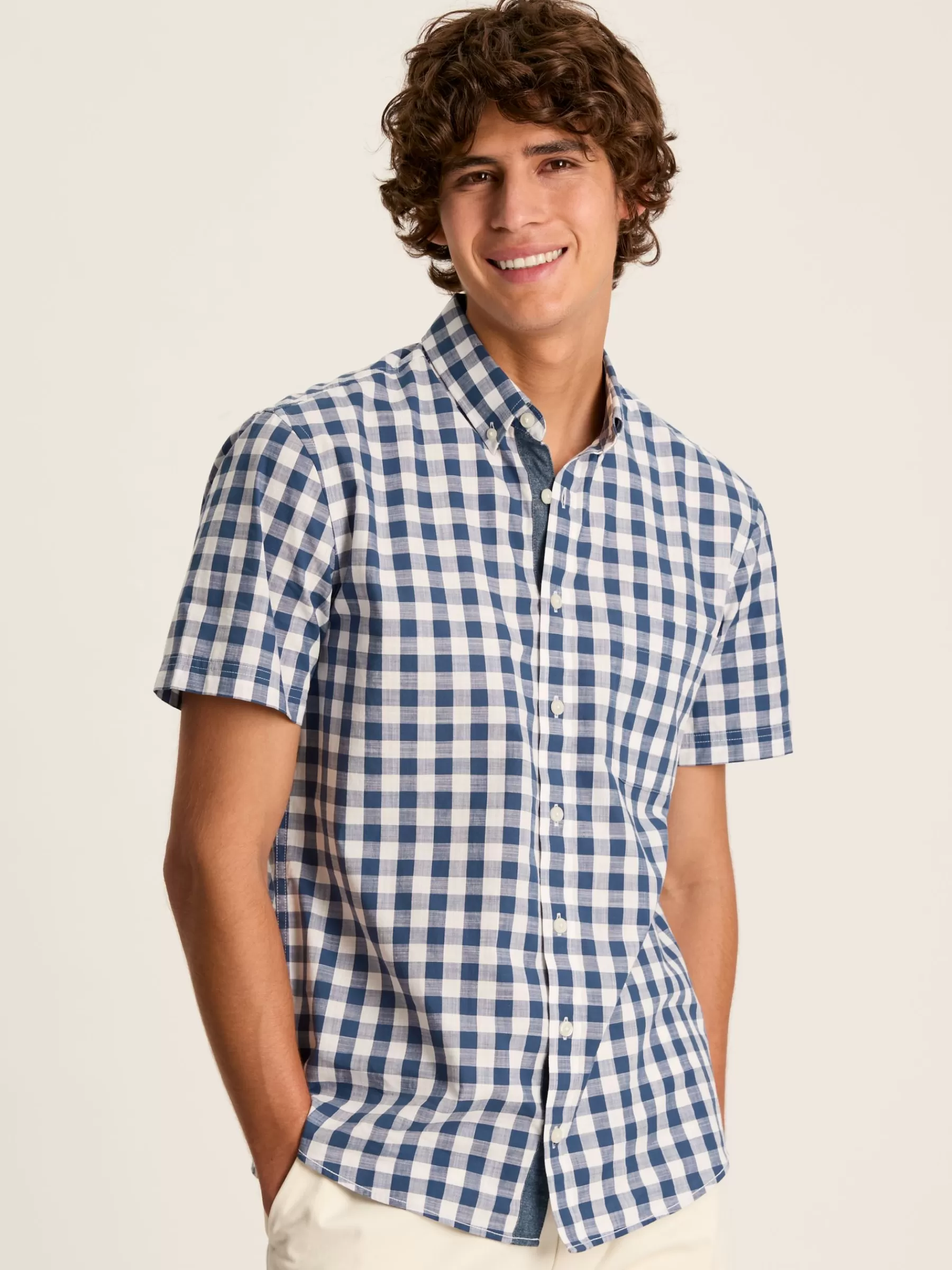 Joules Wilson Gingham Classic Fit Short Sleeve Shirt Blue Best